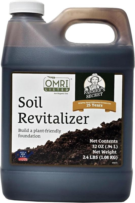 Farmer’s Secret Soil Revitalizer (32oz) - Organic (OMRI Listed) Dirt Health Booster - Liquid Compost Soil Amendment - Activated Humic Acid - Great for Fall Application