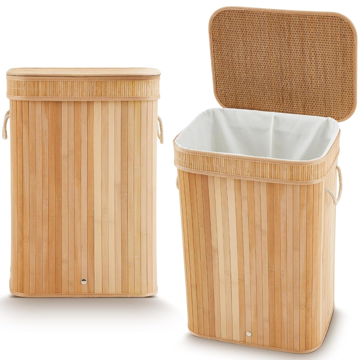 Bamboo Slim Trash Can with Lid, 21 Gallon Large Foldable Slim Rectangular Garbage Can Bamboo Waste Basket for Bathroom Bedroom Office Home Salon Spa