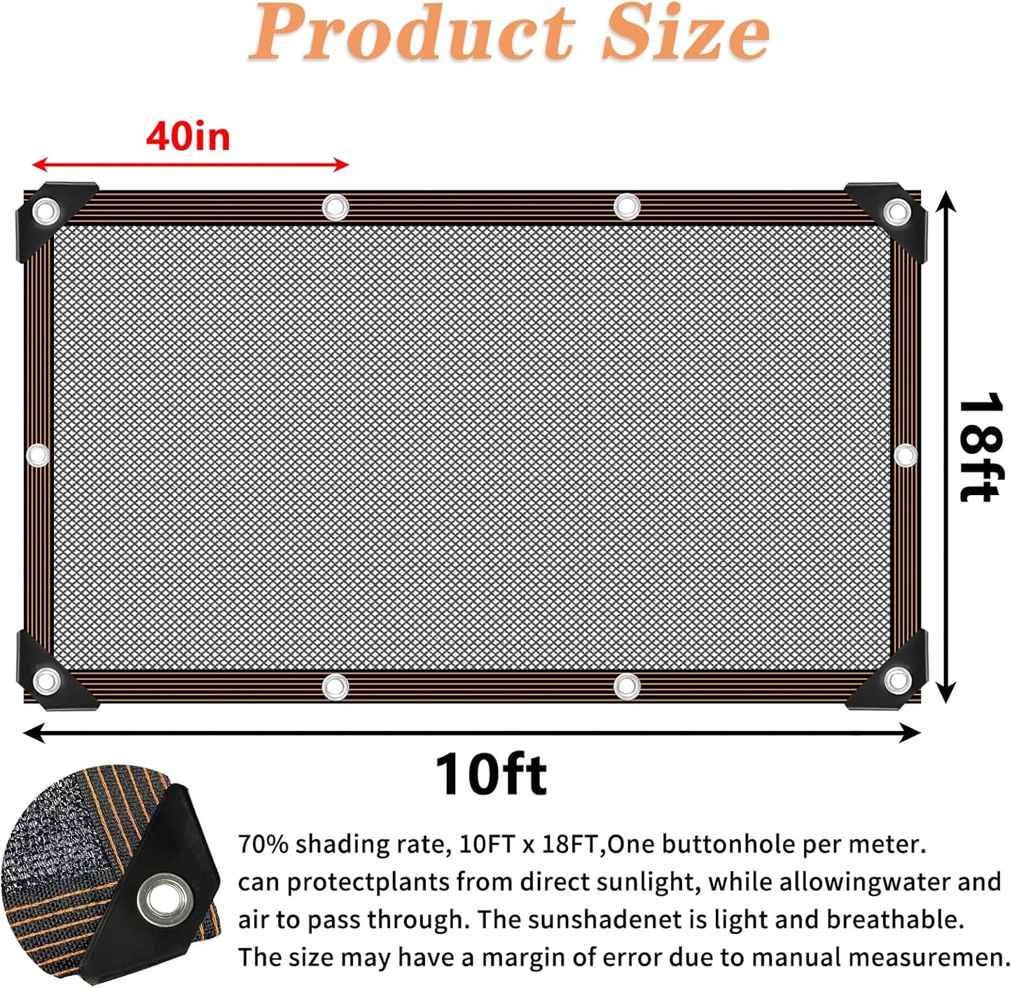 QLOFEI 60-70% Shade Cloth with Grommets, Sunblock Shade Sail Mesh Tarp for Plant Greenhouse, Easy to Hang Shade Cloth for Patio Kennel Chicken Coop Lawn Garden Shade Neting Cover, 10x15 FT