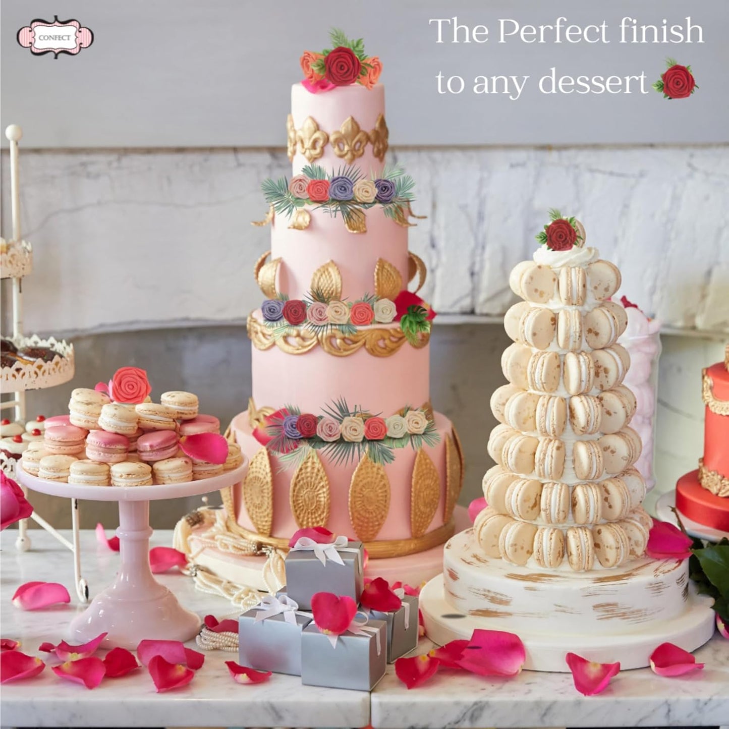 Confect Edible Pink Flamingo Rose Toppers – Edible Roses for Cake Decorating – Vibrant Floral Toppers for Desserts-Vegan, Gluten-Free, Nut-Free, Soy-Free, Dairy-Free, Palm Oil-Free - Pack of 12