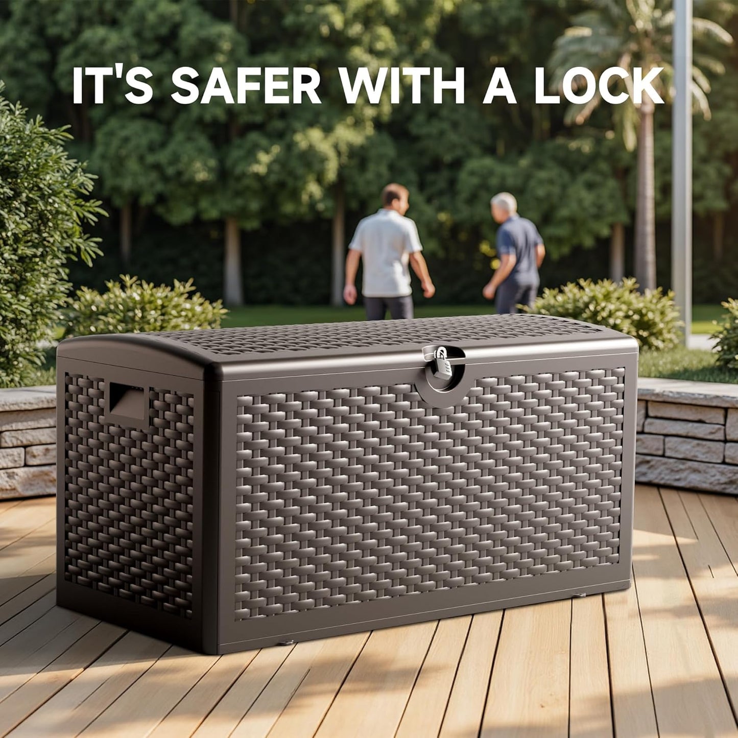 80 Gallon Resin Storage Box, All-Weather, Lockable Multi-Purpose Deck Box for Outdoor Cushions, Patio Items, and Garden Equipment, Pure Brown