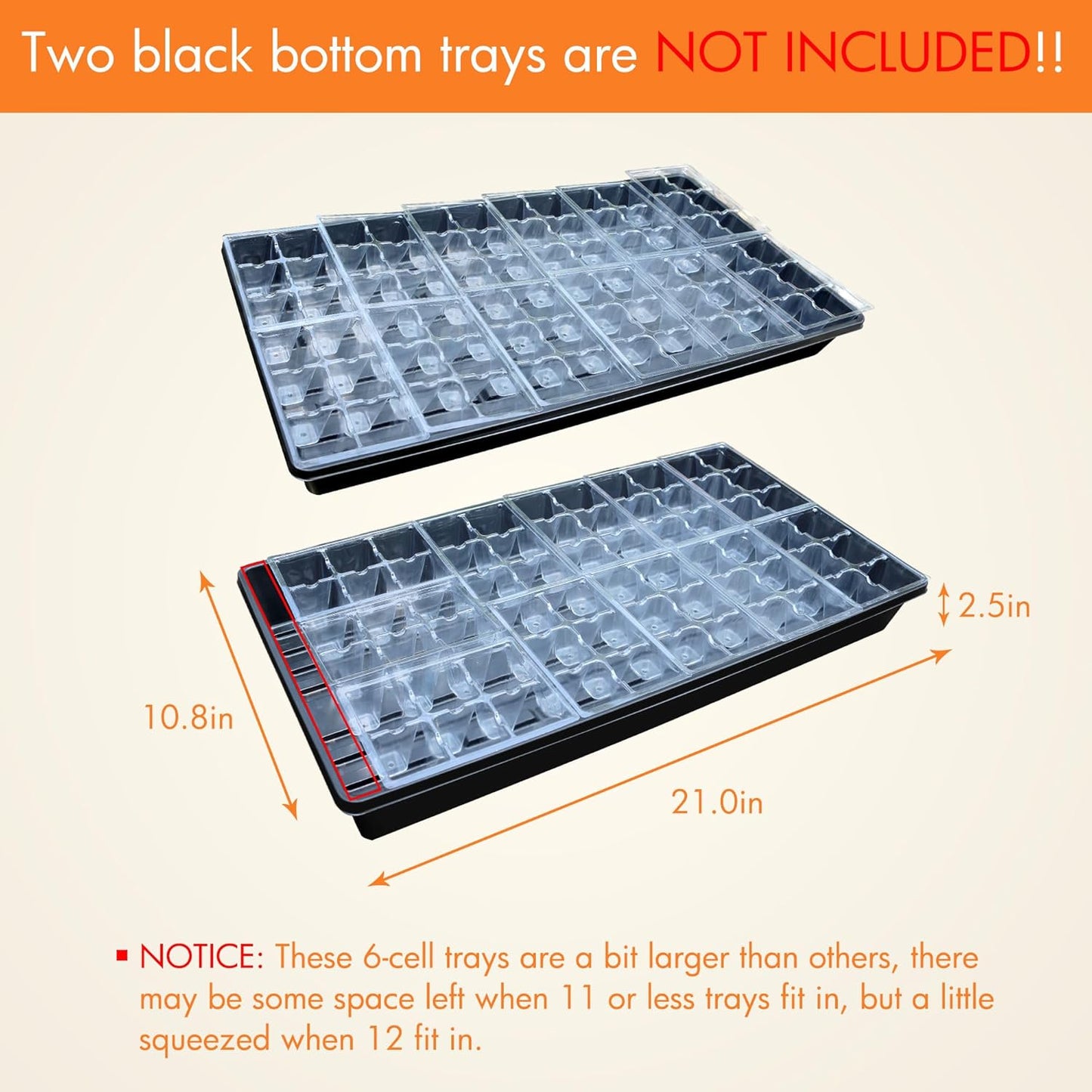 Gardzen 120 Pack 6-Cell Seed Starting Tray for Seedlings, Plant Starter Trays with Drainage Holes for Seed Germination, 5.4x3.7 inches, Clear