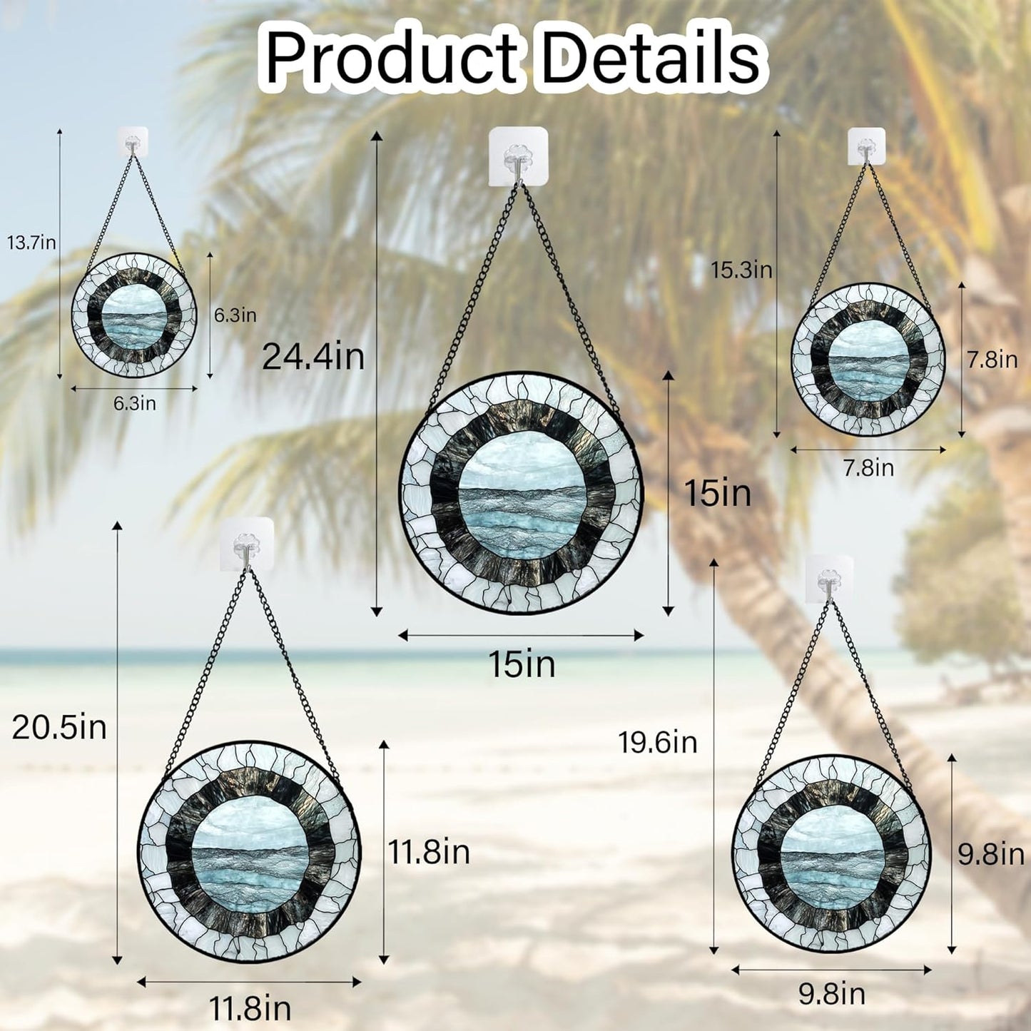 Stained Glass Window Hanging - Abstract Sea Surface Suncatcher for Doors Garden Patio Round Sun Catchers Decor Christmas Mother's Day Birthday Gifts for Women Men Mom Nana Friend 7.8 in