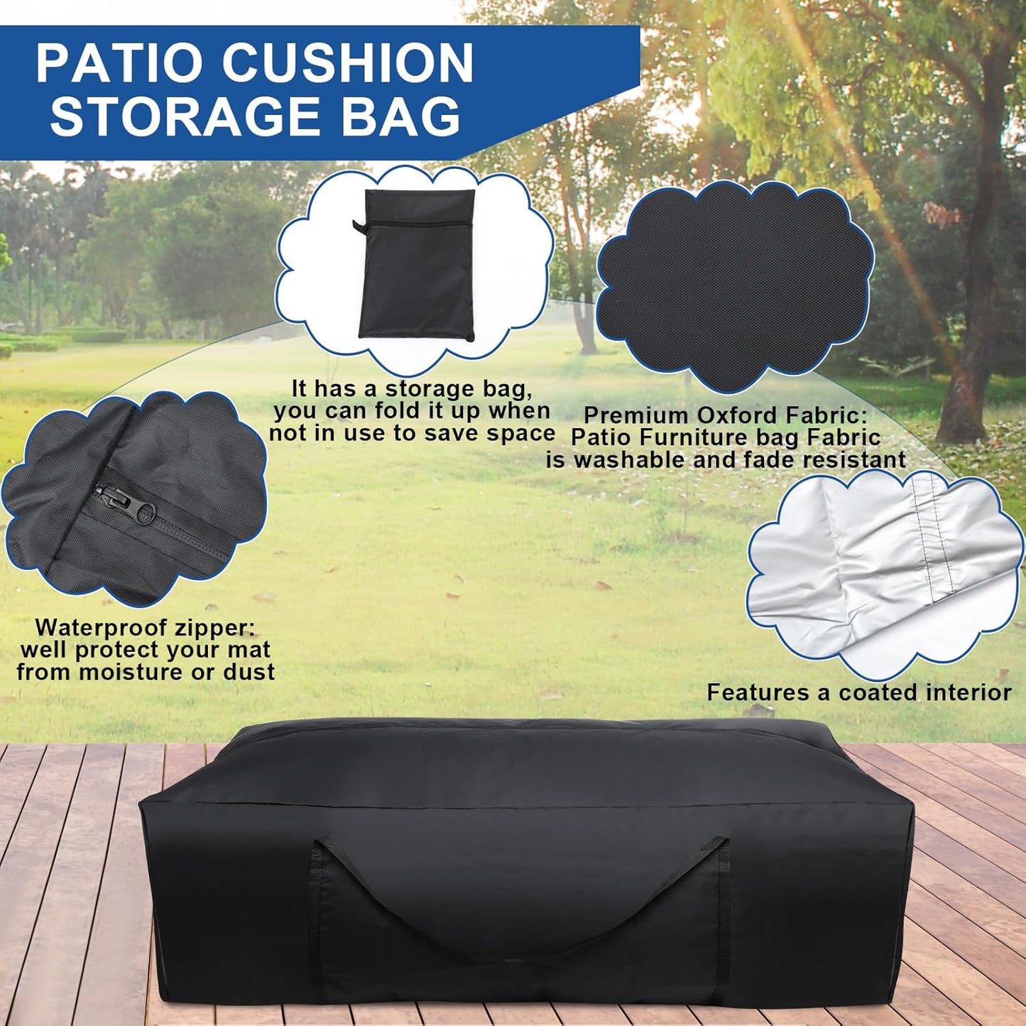 Silkfly 4 Pcs Patio Cushion Storage Bags 60" L x 20" W x 28" H Outdoor Cushion Storage Bag Extra Large Zippered Furniture Pillow Protective Storage Bag Black 420D Oxford Fabric Christmas Tree Storage