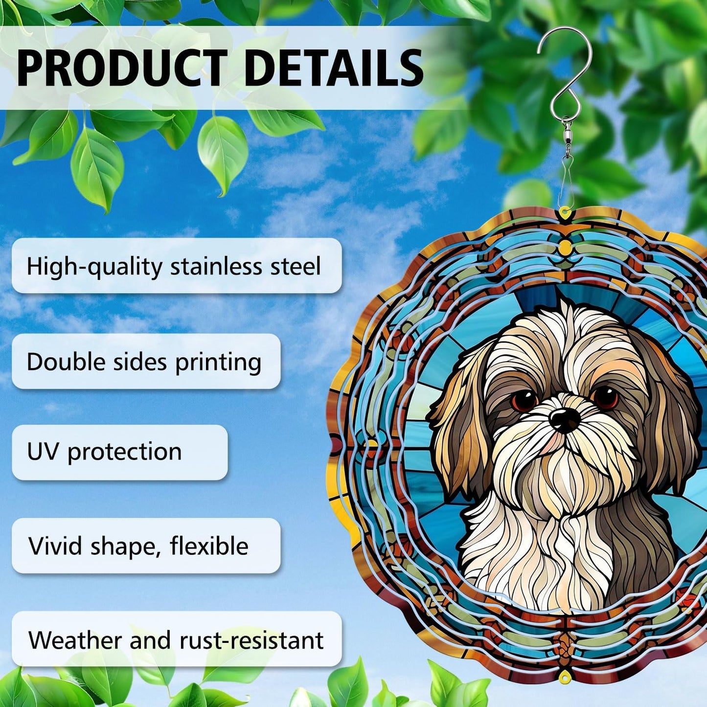 Shih Tzu Yard and Garden Wind Spinner, Unique 3D Hanging Shih Tzu Wind Spinner