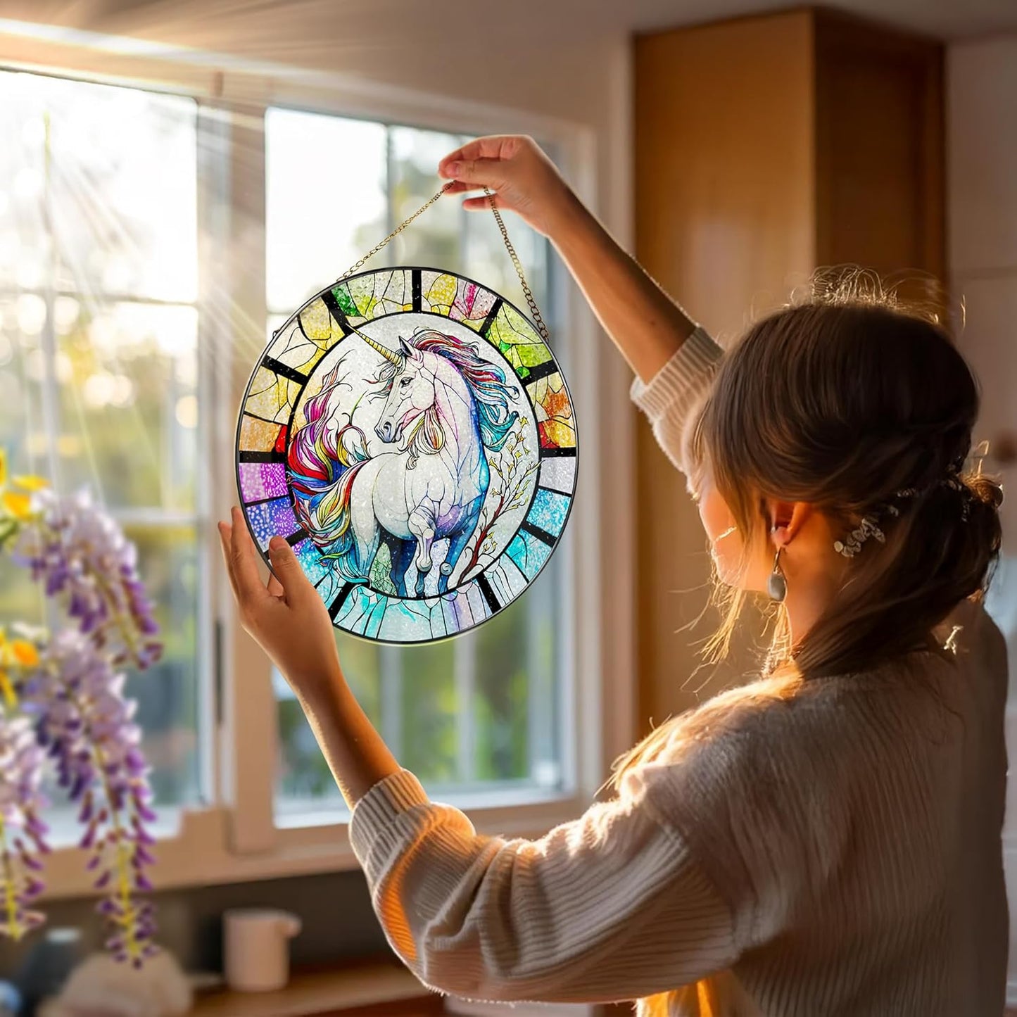 Stained Glass Window Hanging, Stained Glass Suncatcher, Unicorn Sun Catcher, Window Decor, Unicorn Gift, Gifts for Mothers Day, Christmas or Birthday Gift, Gifts for Her Mom Grandmother Daughter