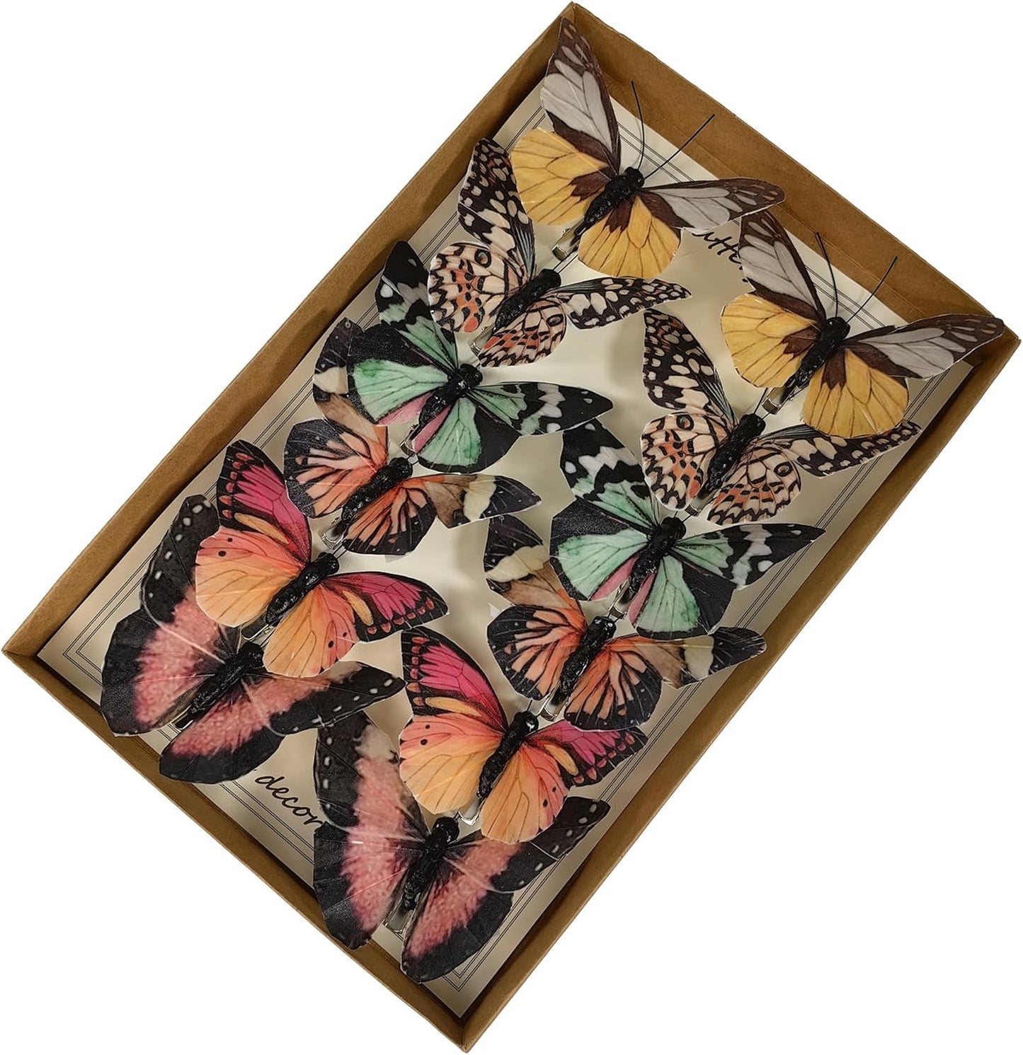 Cartanfill- Artificial Feather Simulation Butterfly Party Decoration Set, a Set of 12 Pieces with Clips, Used for Home Decoration in 12 Colors.… (B Clip)