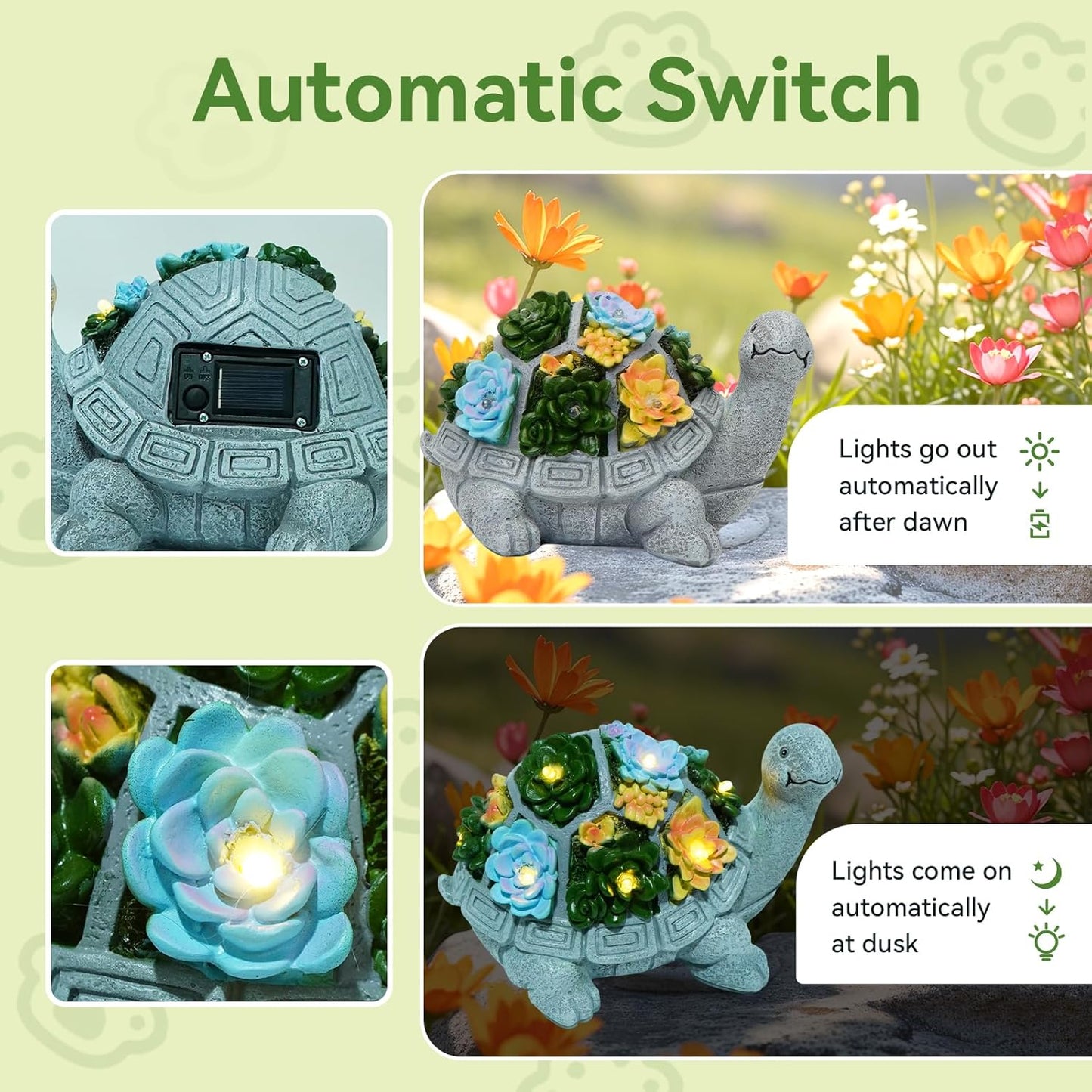 Solar Turtle Garden Statues with LED Lights, Outdoor Decor for Patio Yard Balcony - Unique Housewarming Birthday Gifts for Women Mom Grandma