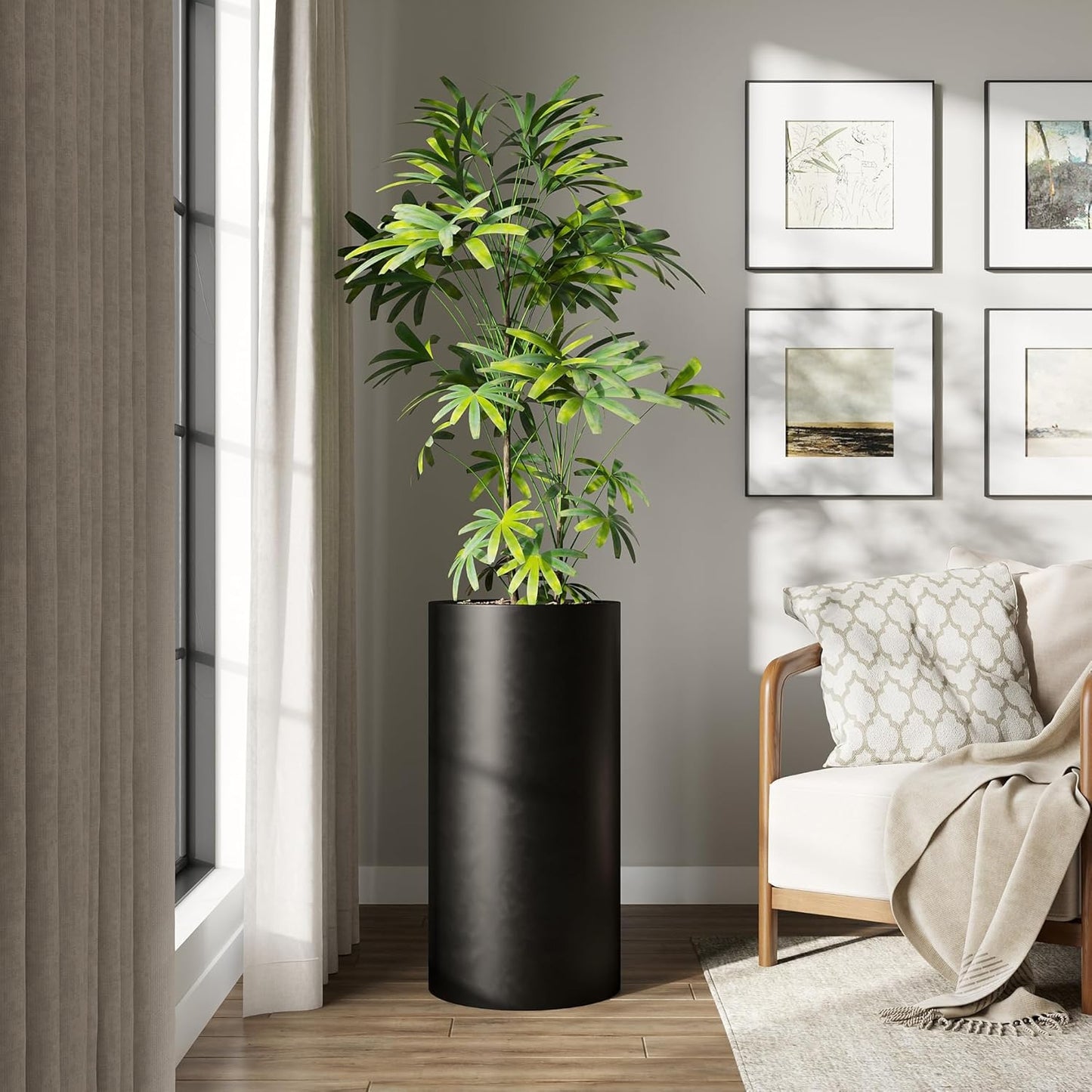 DTY Signature Mount Oxford Tall Outdoor Planter - Large Black 31.5 Inch Height Modern Tall Planter Pot for Indoor & Outdoor Spaces - Stylish Planter for Contemporary Homes and Gardens