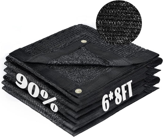 Cool Area 90% Sun Shade Cloth Mesh Tarp with Grommets for Plant Cover 6x8ft Patio Canopy Garden Pergola Blackhouse Car Barn Kennel Black