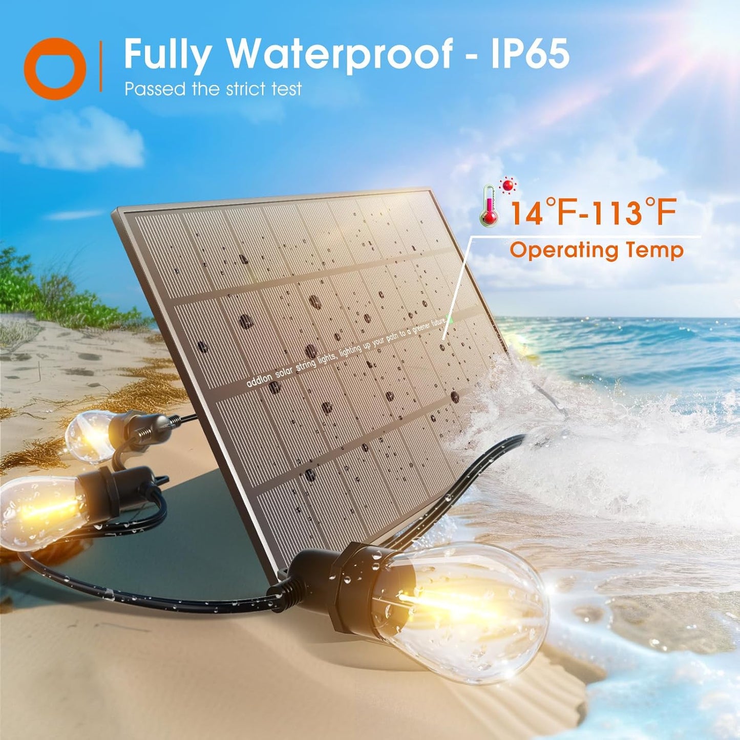 addlon 200FT(192+8) Solar String Lights Outdoor Waterproof with 6W Panel USB & Remote Control Patio Lights Long Last for 20+Hrs Dimmable Solar Power LED Bulbs for Porch Garden Market Bistro Backyard