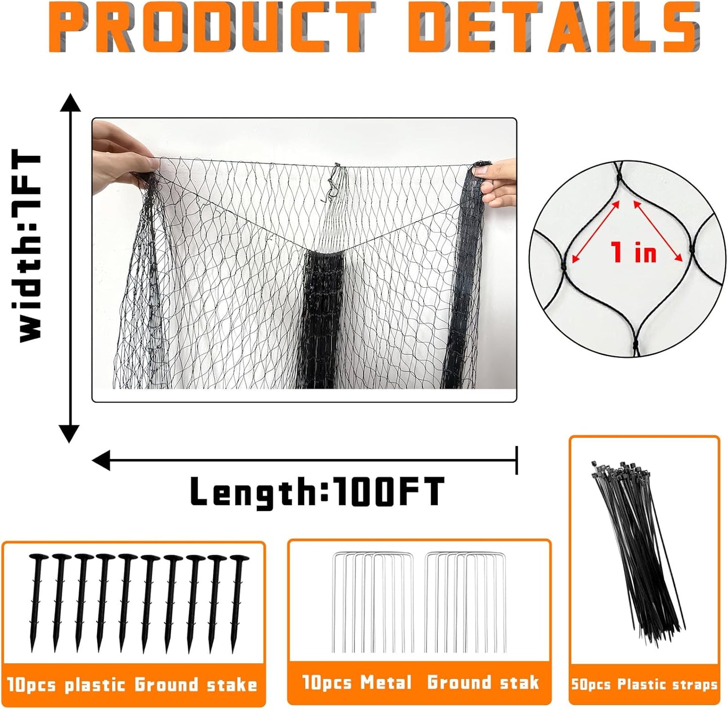 Bird Netting for Garden Heavy Duty Nylon Mesh Garden Netting for Garden Protection Bird Fence Plant Netting Protection Against Birds, Deer, Squirrels and Other Animals (7x100FT)