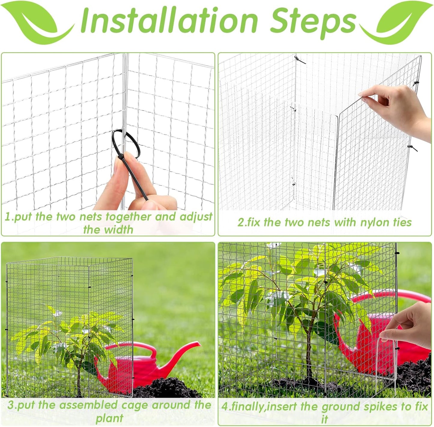 Geosar 40 Pcs/10 Packs Chicken Wire Plant Protectors 11.7 x 19.5 Inch Mesh Plant Protection Cage from Animals with U Shaped Garden Stakes and Nylon Tie for Outdoor Garden Flowers Vegetables