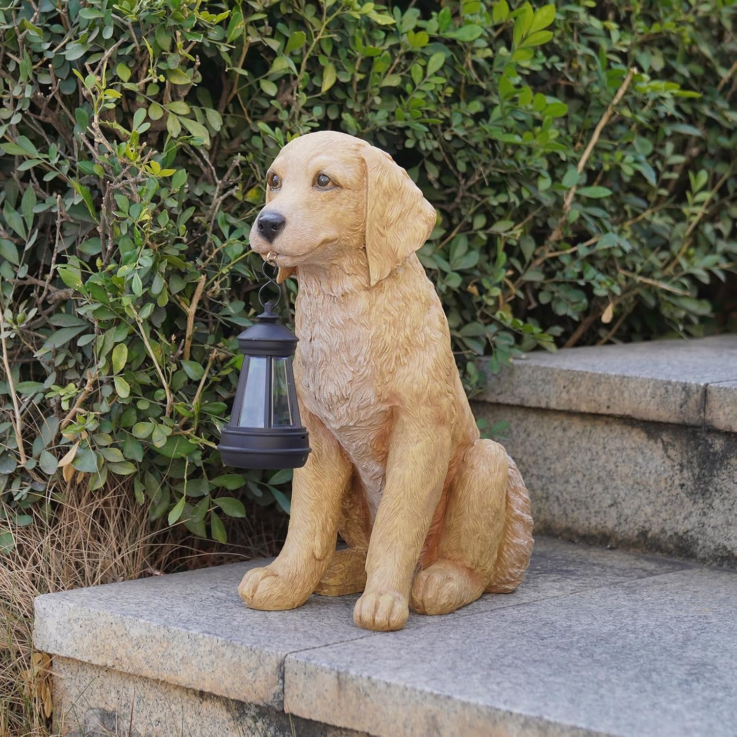 Cynkeyee Garden Decor Dog Statues Outdoor - Golden Retriever Puppy Statue with Solar, Outdoor Figurine Lights for Garden Patio Yard Accent Solar Decorations for Outside 13.5x7.5x15.5 Inch