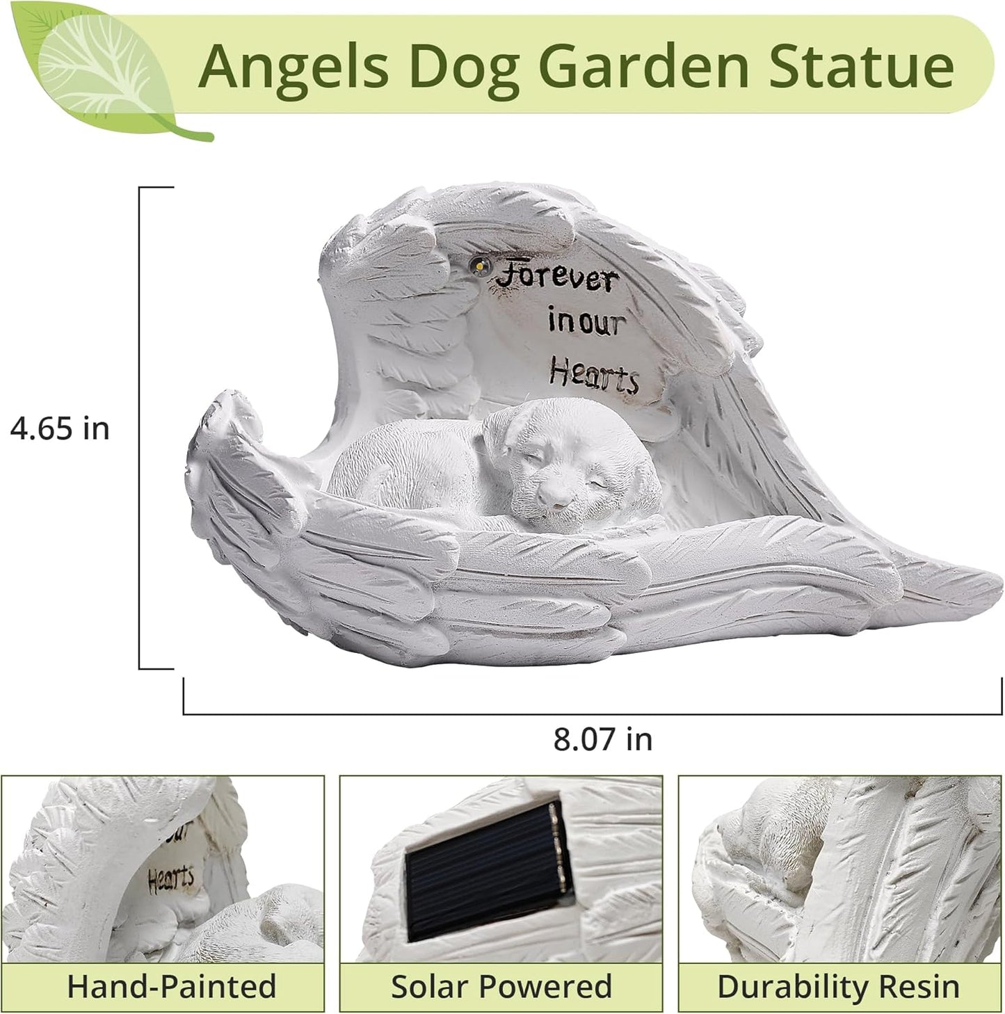 Pet Dog Solar Garden Memorial Statue – Outdoor Resin Angel Puppy with Solar Light, Guardian Angel Dog Memorial Gift for Patio, Lawn, Yard, or Garden Decor