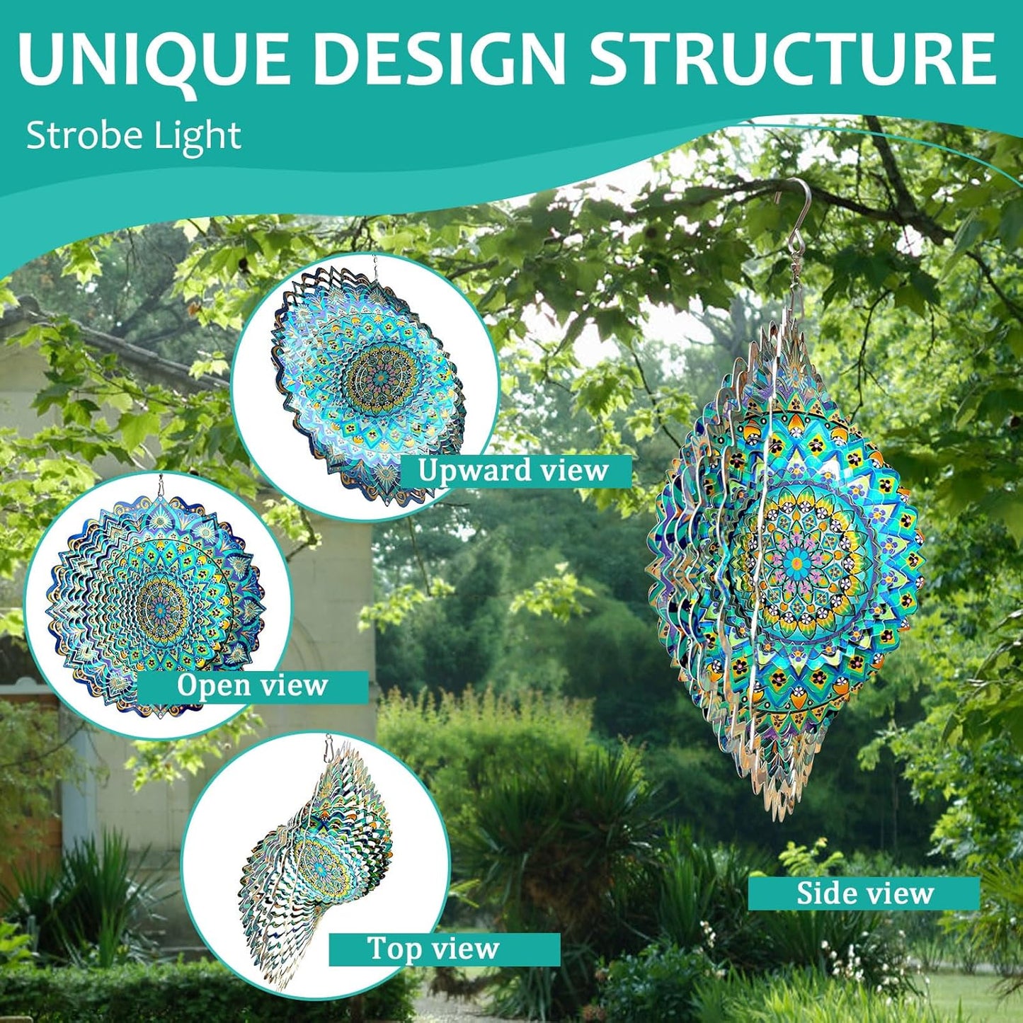 Wind Spinner Mandala Peacock Blue Ocean,Wind Spinner for Yard and Garden,Gifts for Women Mom Grandma Wife Father,12Inch 3D Kinetic Yard Art Decorations Outdoor&Indoor Christmas Decor