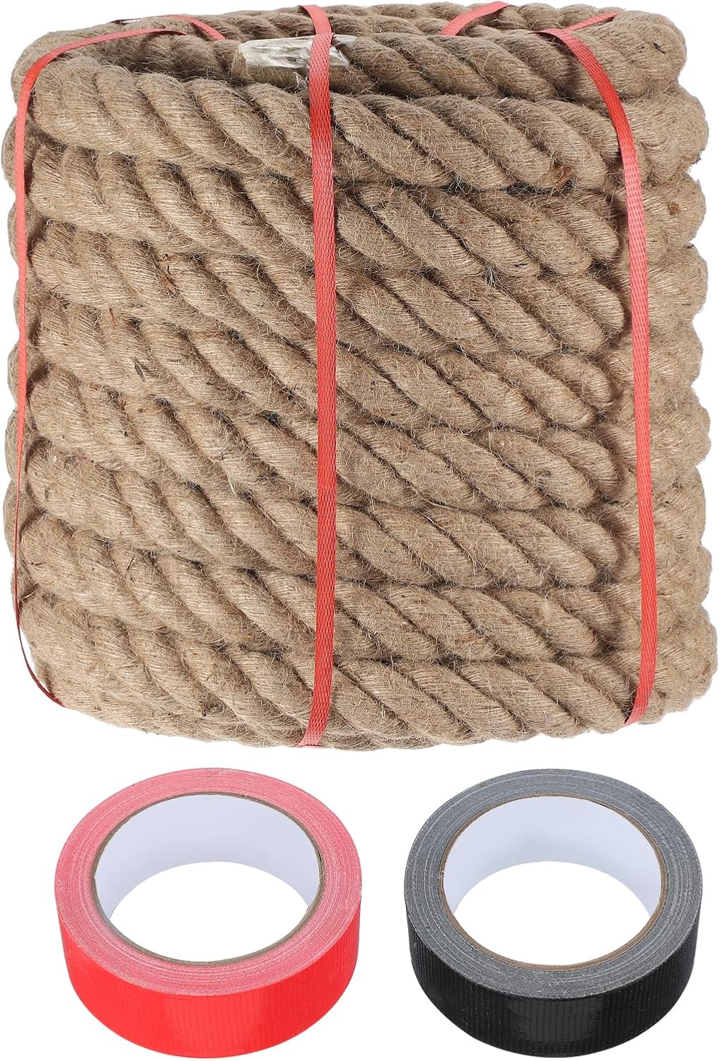 MECCANIXITY Jute Rope 2 Inch x 66ft, Thick Twine Rope Ropes Braided Jute Twine Natural Brown Burlap Cord String Heavy Twisted with Tapes for Decorative Crafts Railing Swing Tug of War