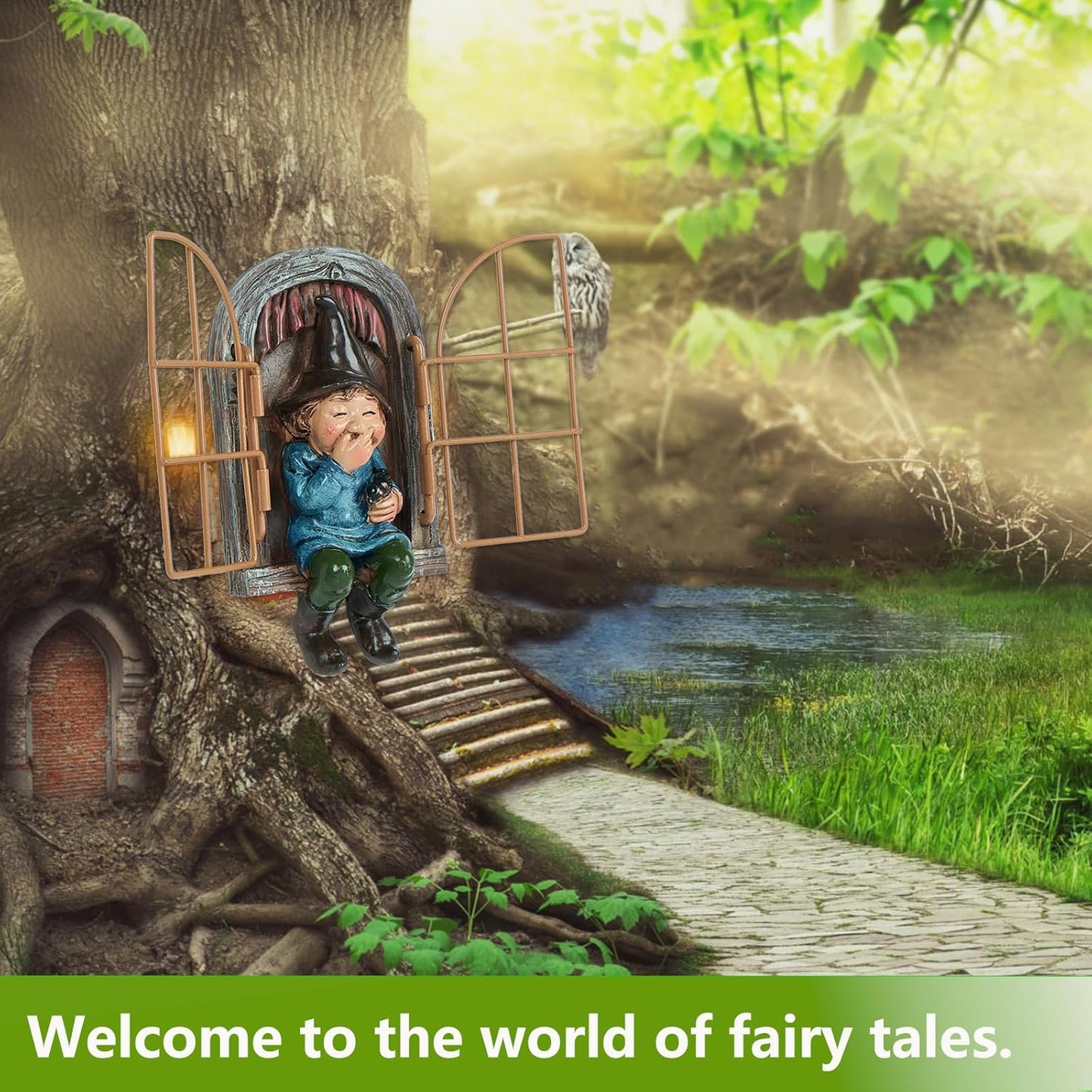 Garden Gnomes Decoration Outdoor Tree Faces Decor with Hanging Ladder for Yard, Elf Out The Door Tree Hugger Resin Garden Sculpture Peeker Yard Art Ornament Whimsical Gnome Decor for Patio Yard Lawn