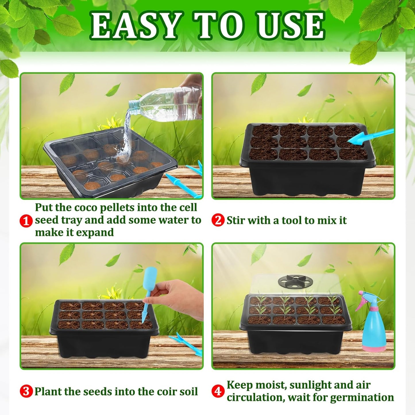 Halatool Seed Starter Kit, 3 Pack 36 Cells Black Seedling Starter Tray with 40 PCS Coco Coir Pellets for Seedlings, Organic Seed Starting Soil Pods for Planting Vegetables Flowers Herbs