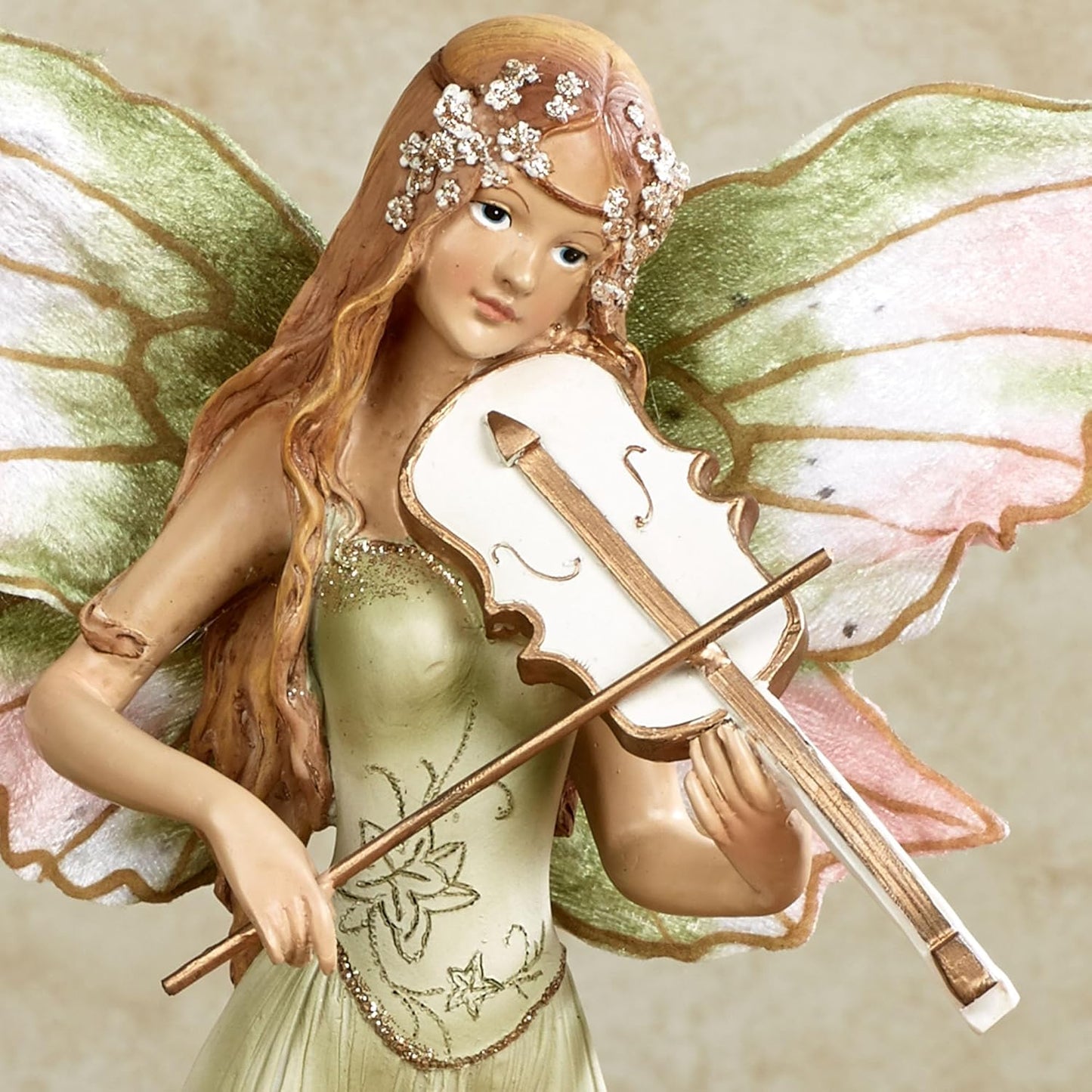 Fairy Concerto Figurines Green and Pink Tones 8-9.5" Wx4 Dx7-13 H Set of 2