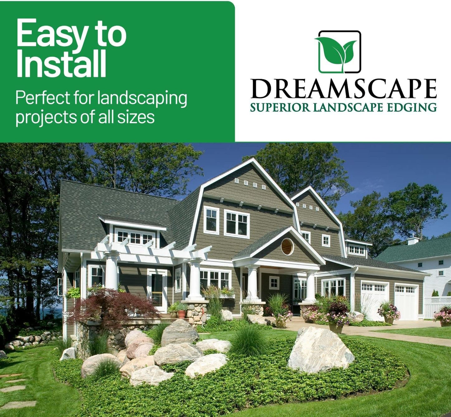 Dreamscape YardEdge Aluminum Landscape Edging - 8 Strips, 6ft Each (48ft Total), Green Duraflex Paint - Professional Quality Landscaping Border, Metal Divider for Lawn, Garden, Flowerbed