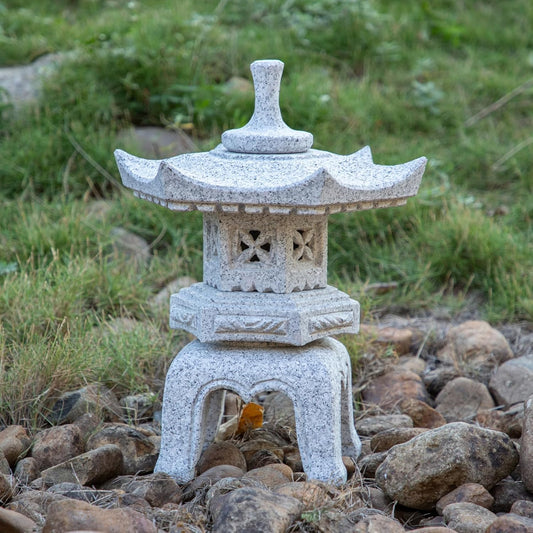Generic Five Pieces Stone Japanese Lantern, Light Gray, Water Resistant, Granite, 16 inches H x 12.2 inches W x 12.2 inches D, Garden Decoration, Outdoor Lantern