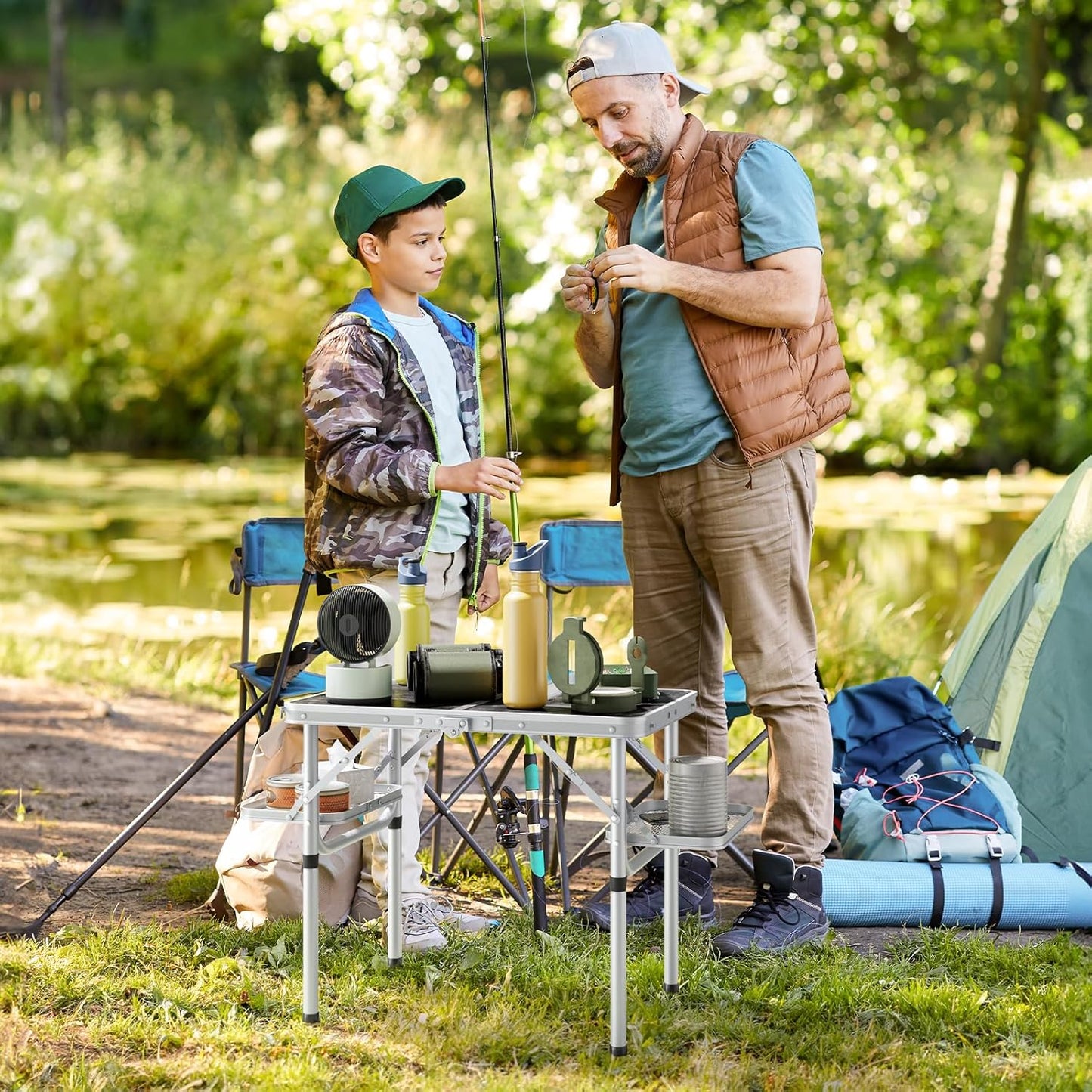 Titanker Folding Camping Table Small 2ft, Small Camp Table Portable with 50% Extra Space, Folding Picnic Beach Table Portable, Car Camping Essentials, Aluminum Light Solid, Silver