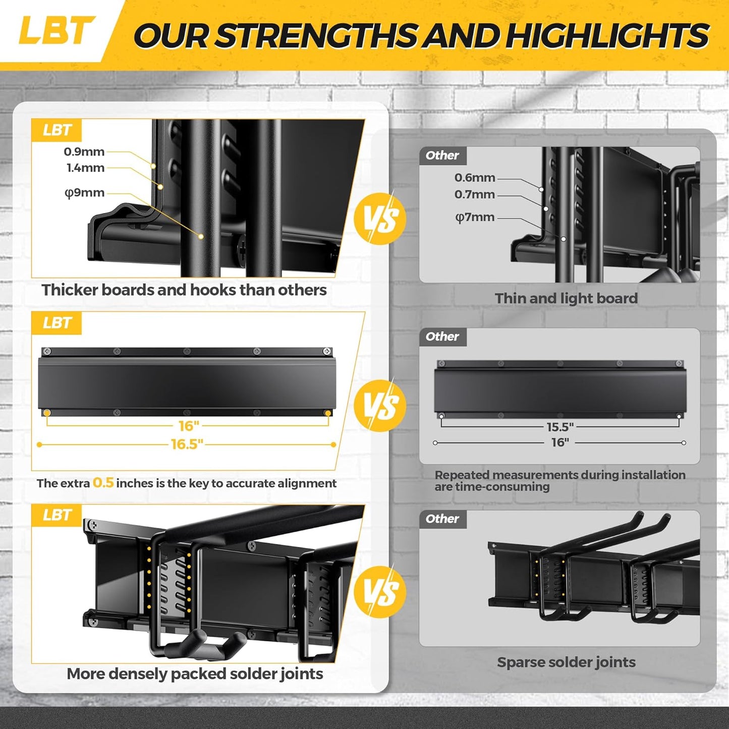 LBT 49.5"Garage Tool Organizer Wall Mount 500lbs Garden Tool Organizer for Garage with Adjustable Hooks,Heavy Duty Yard Tool Storage Rack, Anti-Rust Shed Rack Holder Hanging Rake Broom Mower Snowboard