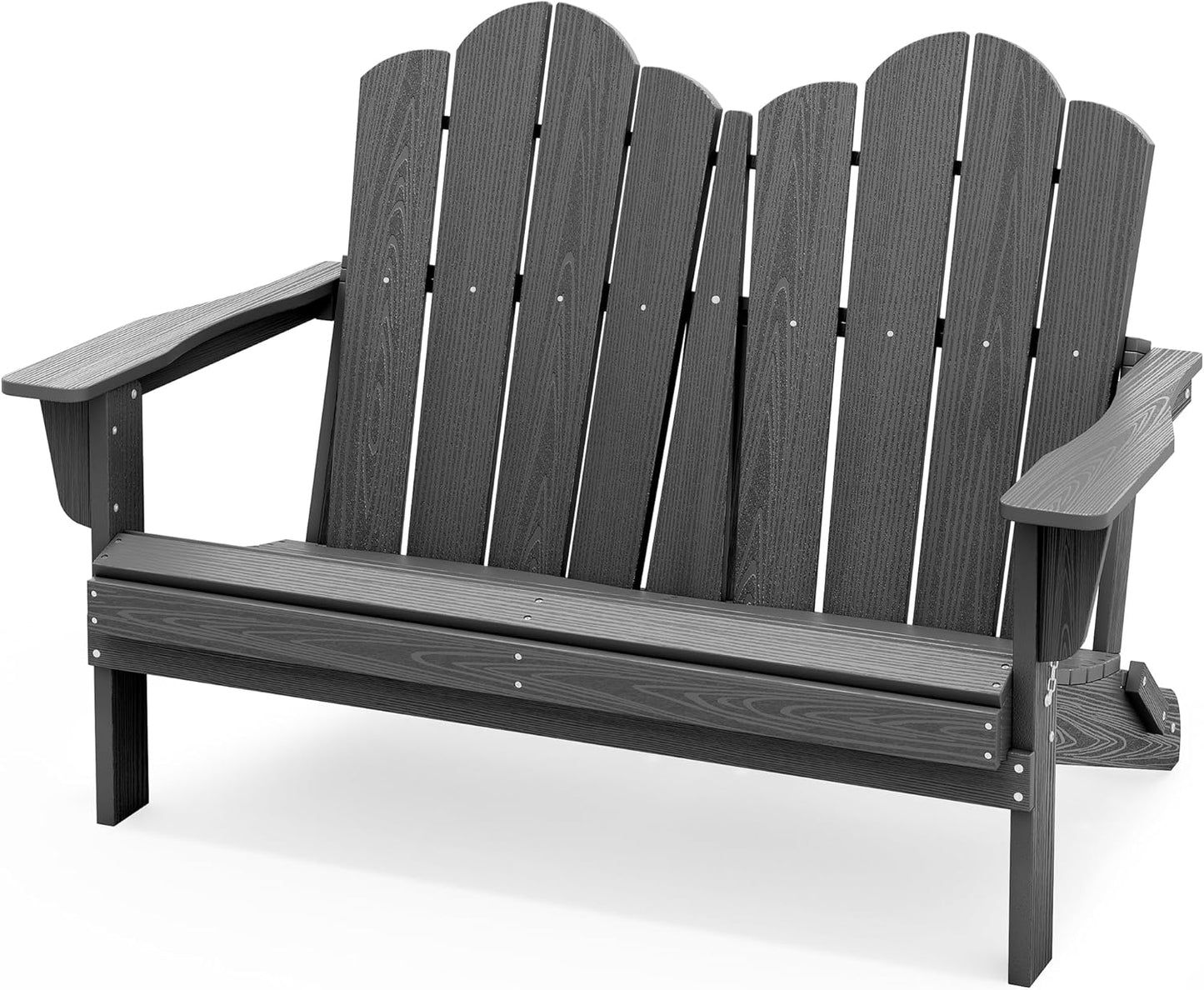 SERWALL Adirondack Bench, HDPE All-Weather Adirondack Loveseat, Outdoor Adirondack Chair for 2, Grey