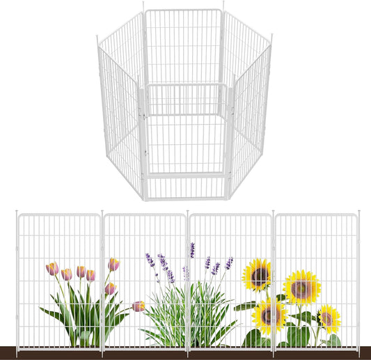 Garden Fence with Gate 45 in(H) x 13.4 ft(L) 6 Panels, Heavy Duty Metal Animal Barrier for Dog and Rabbit, Outdoor Fencing, Easy Set Up, White