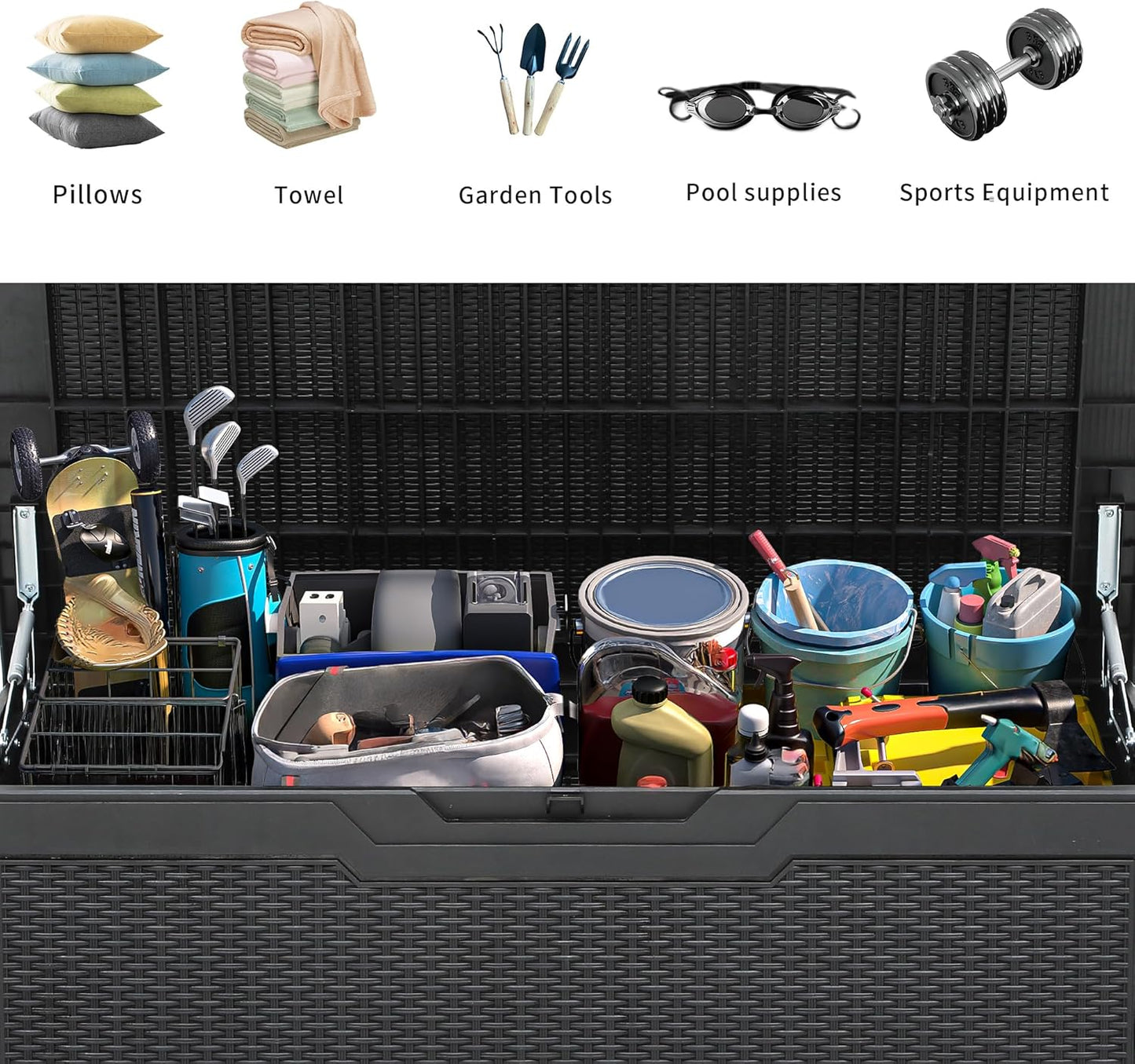 YITAHOME 100 Gallon Large Resin Deck Box Outdoor Storage Boxes for Patio Furniture, Outdoor Cushions, Garden Tools and Pool Supplies-Waterproof,Lockable (Black)