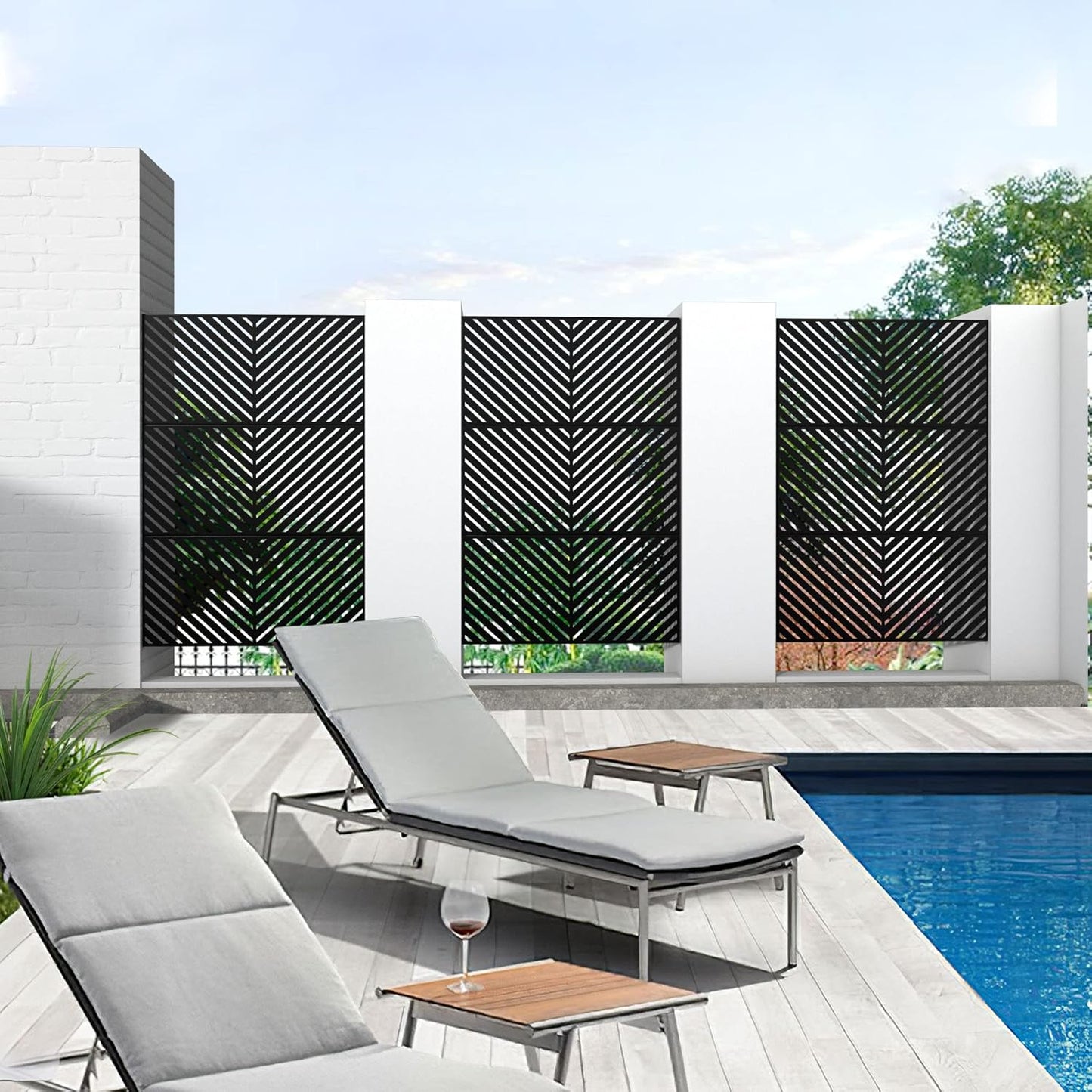 Metal Privacy Screen Outdoor 72" H×47" W,Freestanding Decorative Privacy Screen for Balcony Yard&Garden,Privacy Fence-Black&Arrow