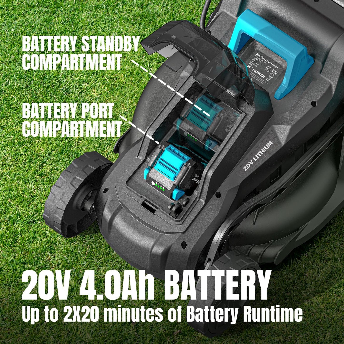Electric Lawn Mower with Brushless Motor, 20V 13 inch Cordless Lawn Mower with 5-Position Cutting Height Adjustment, 2x4.0Ah Battery and Charger Included