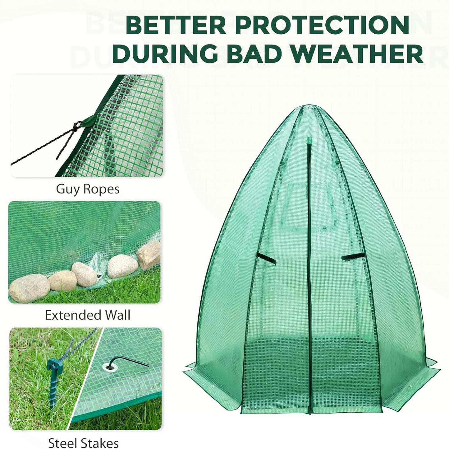 EAGLE PEAK Portable Mini Dome Greenhouse with Zippered Door and Mesh Window, Outdoor Mini Hexagon Greenhouse Kit for Indoor Outdoor Gardening 63"x63"x72", Green PE Cover