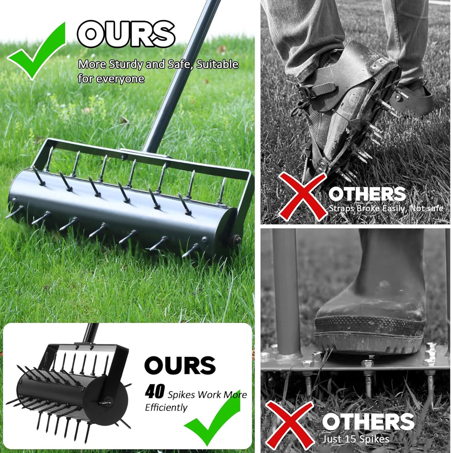 Rolling Lawn Aerator, 42 Spikes Pre-Assembled, Heavy Duty Grass Aerator Tool with Adjustable Handle, Push Grass Aerator for Lawn Care and Healthy Growth