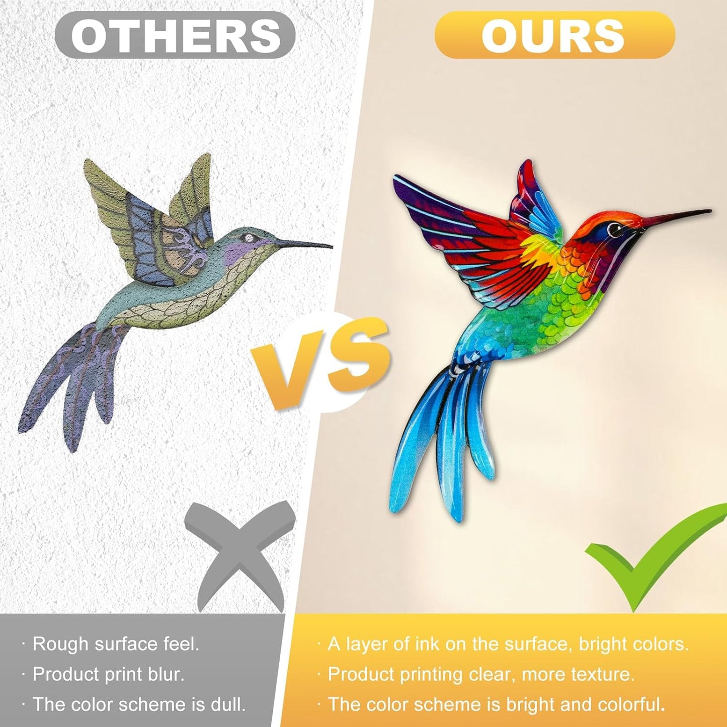 ULENDIS 4 Pack Metal Hummingbird Wall Art Decor, 3D Colorful Birds Outdoor Wall Art Patio Fence Decorations, Wall Hanging Decor for Garden Living Room Balcony(B)