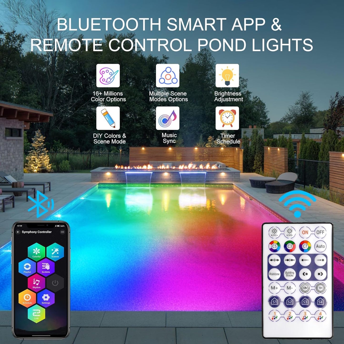 RGB Underwater Pond Lights, Super Bright LED Submersible Fountain Lights Colored Landscape Spotlights, Bluetooth APP Control IP68 Waterproof for Fish Aquarium Tank Yard Garden Pool (Set of 8)