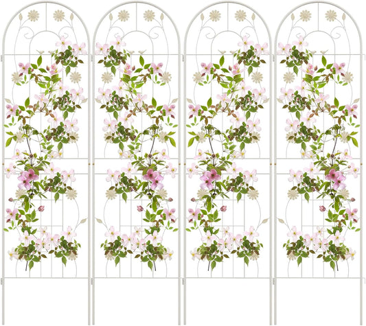 Giantex 4 Pack Garden Trellis, 5.9 FT Tall Galvanized Steel Trellis for Climbing Plants Outdoor for Patio Lawn Wall Decor, Plant Trellis for Vine Cucumber Tomato Flower Clematis Roses, White