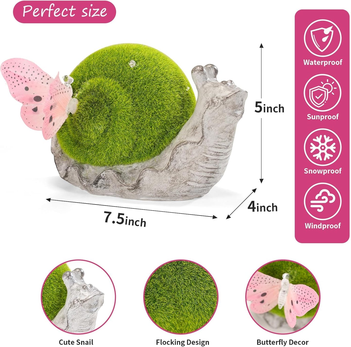 Solar Snail Garden Statue Lights for Outdoor Decor Flocking with LED Figurine Lighting Resin Slug Flocked Decorations for Patio Lawn Yard Home Housewarming Mom Wowen Gifts