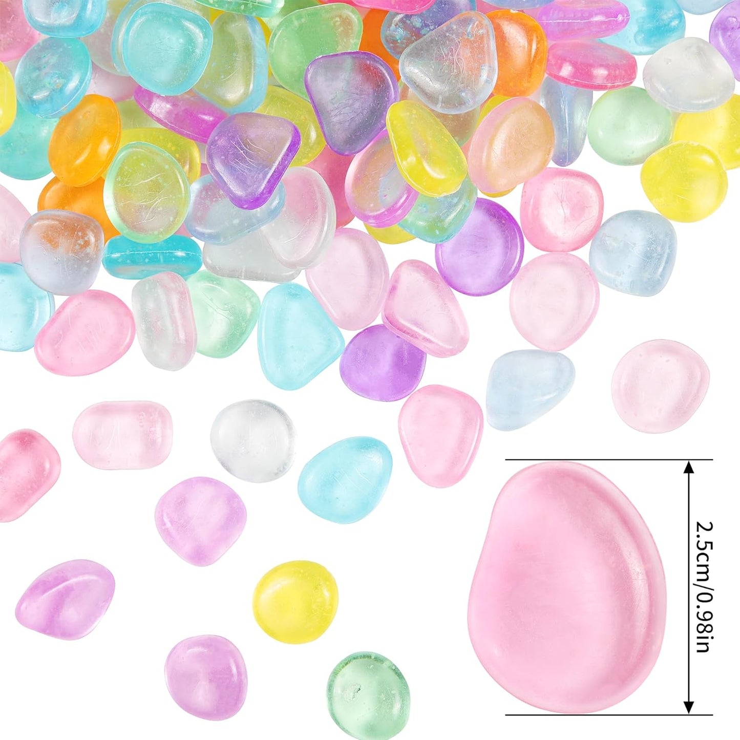 OSOPOLA 150 PCS Glow in The Dark Rocks - Mix Color Luminous Stones Fish Tank Accessories DIY Decor Pebbles for Fairy Garden Yard FD05MX150B