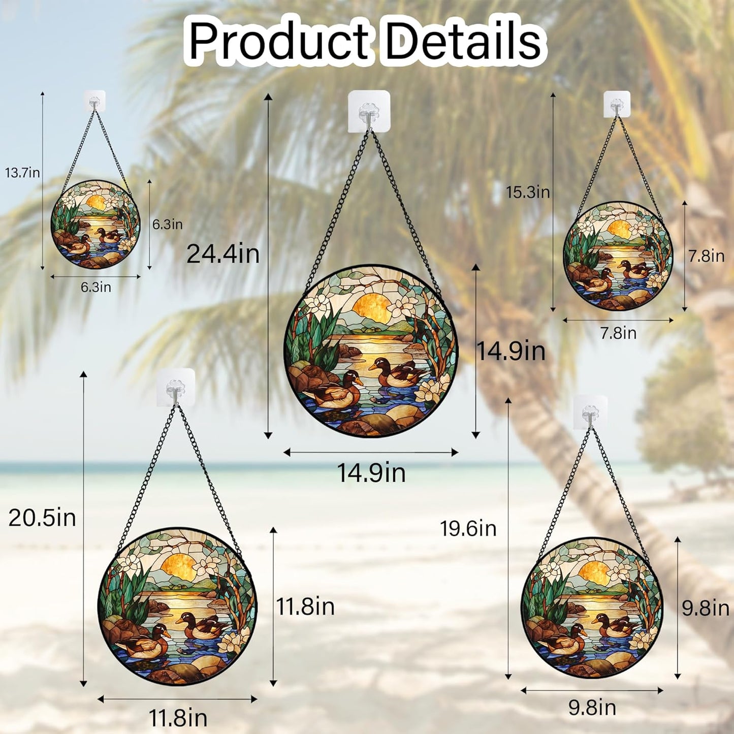 Stained Glass Window Hanging, Ducks in The Pond Sun Catcher for Door Home Decor Landscape Plant Suncatcher Christmas Mother's Day Birthday Gifts for Women Men Mom Nana 9.8 in