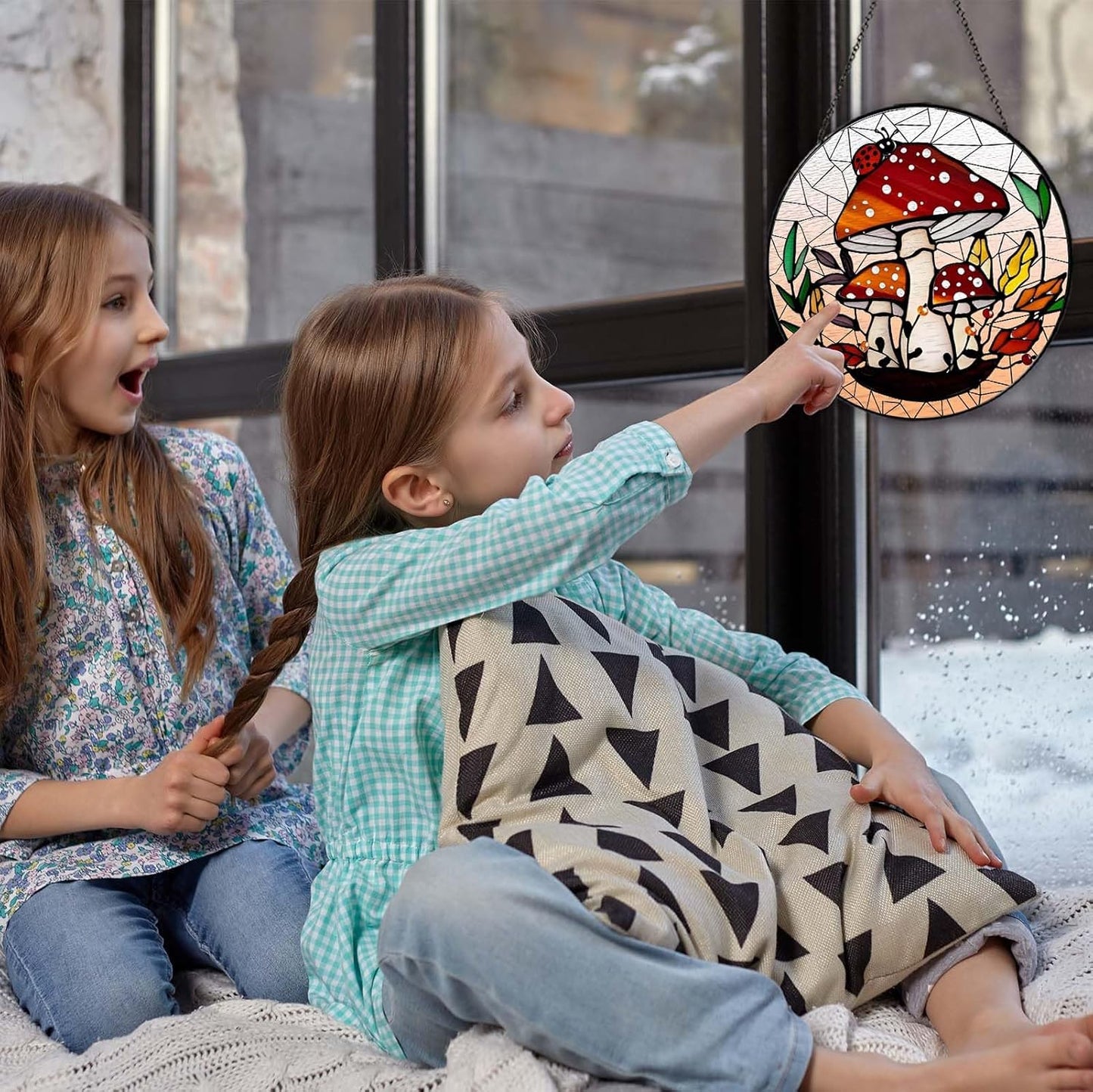 Mushroom Forest Sun Catcher Stained Glass Window Hanging Mushroom Lover Gifts for Women Wall Decor Handmade Sun Catcher Decoration for Home Graden Housewarming Gifts