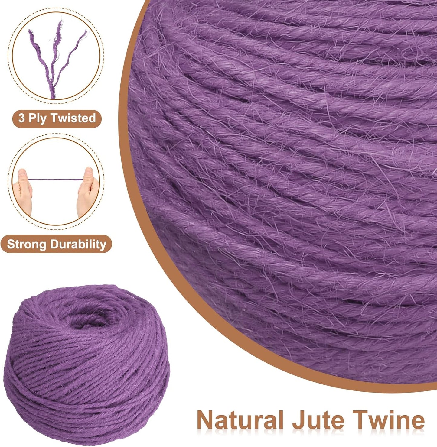 uxcell 328 Feet Natural Jute Twine String,3mm Thin Garden Twine Rope Colored Plant String Cord for DIY Art Crafts Gift Wrapping Decoration Packing Gardening Plant Hanger,Light Purple