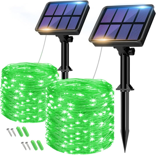 btfarm 2 Pack Solar String Lights Outdoor, 160LED 66FT Halloween Solar Fairy Lights Outside Waterproof, 8 Modes Solar Powered Twinkle Lights for Tree Garden Patio Halloween Decorations, Green