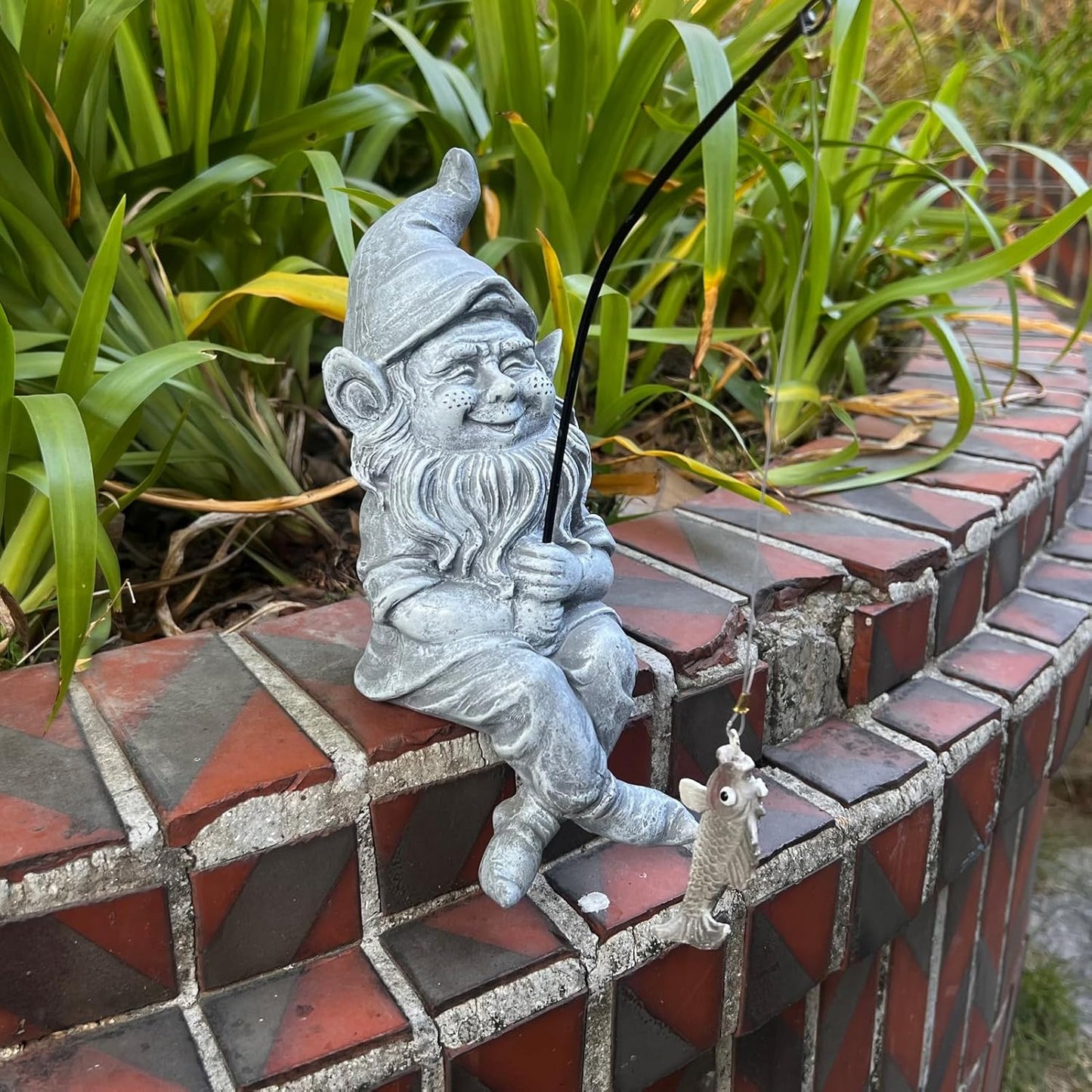 Fishing Gnomes Decoration for Yard Outdoor Garden Decor 9.7 Inch Tall Gnome Statue for Koi Pond, Waterfalls or Poolside Ornaments, Fisher Guy Outdoor Statues, Gift for Mom & Women