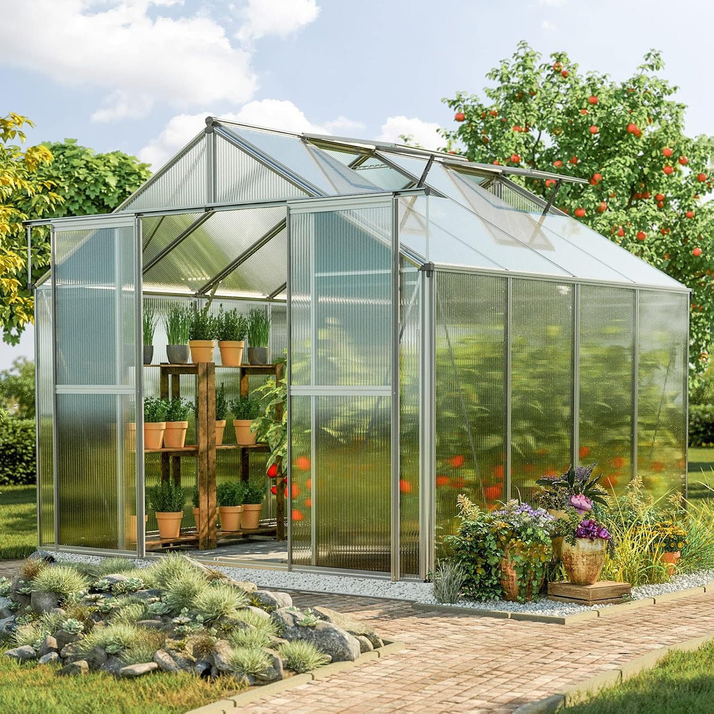 Greenhouse Topas 4 Aluminum Frame 7.4 x 8.5 ft with Approx. 6 mm Polycarbonate Panels