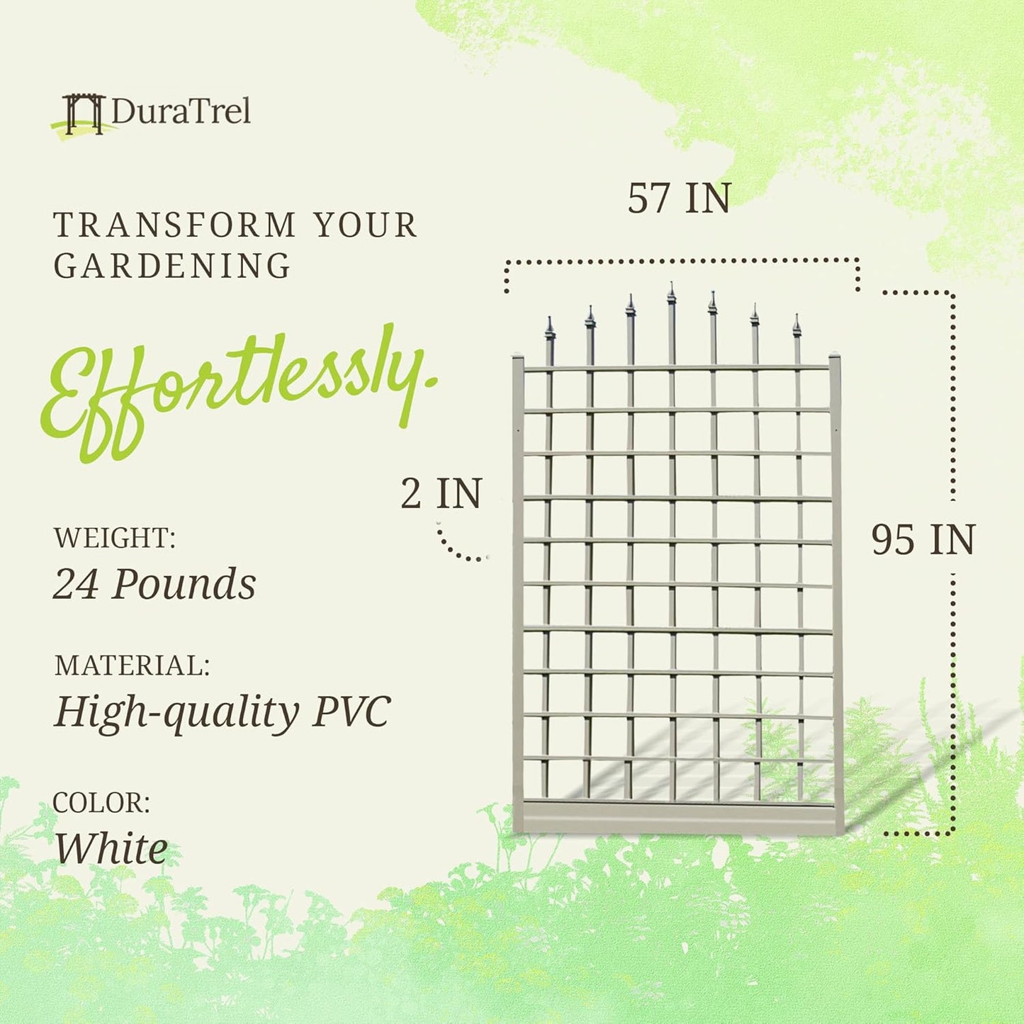 Dura-Trel Winchester 57 x 95 Inch PVC Vinyl Outdoor Garden Patio Trellis, with Wall Mounting Screws, White