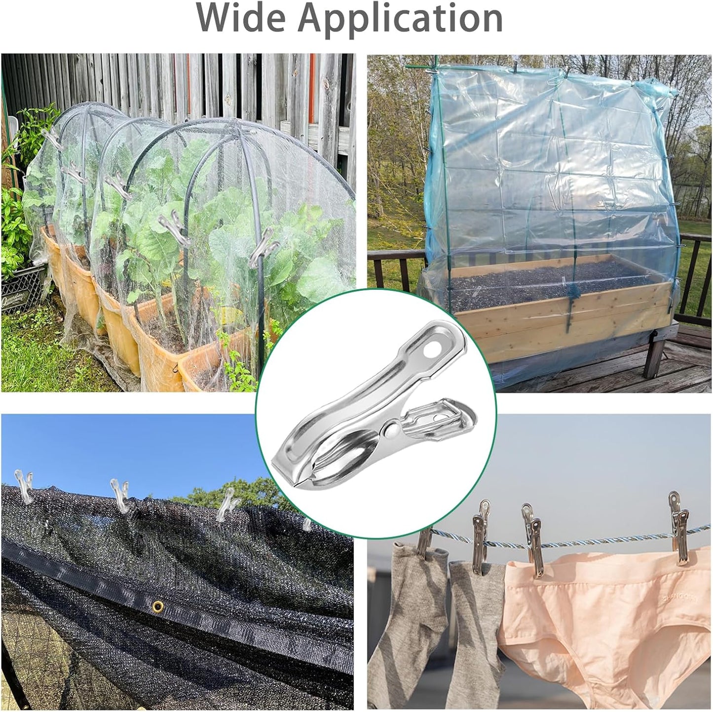 20 Pcs 2inches Gardening Clips for Netting, Greenhouse Clamps Made of Stainless Steel, Have a Strong Grip of Metal Clips, For 3/8'', 1/2'', 3/4'' Garden Hoops or Greenhouse Frame