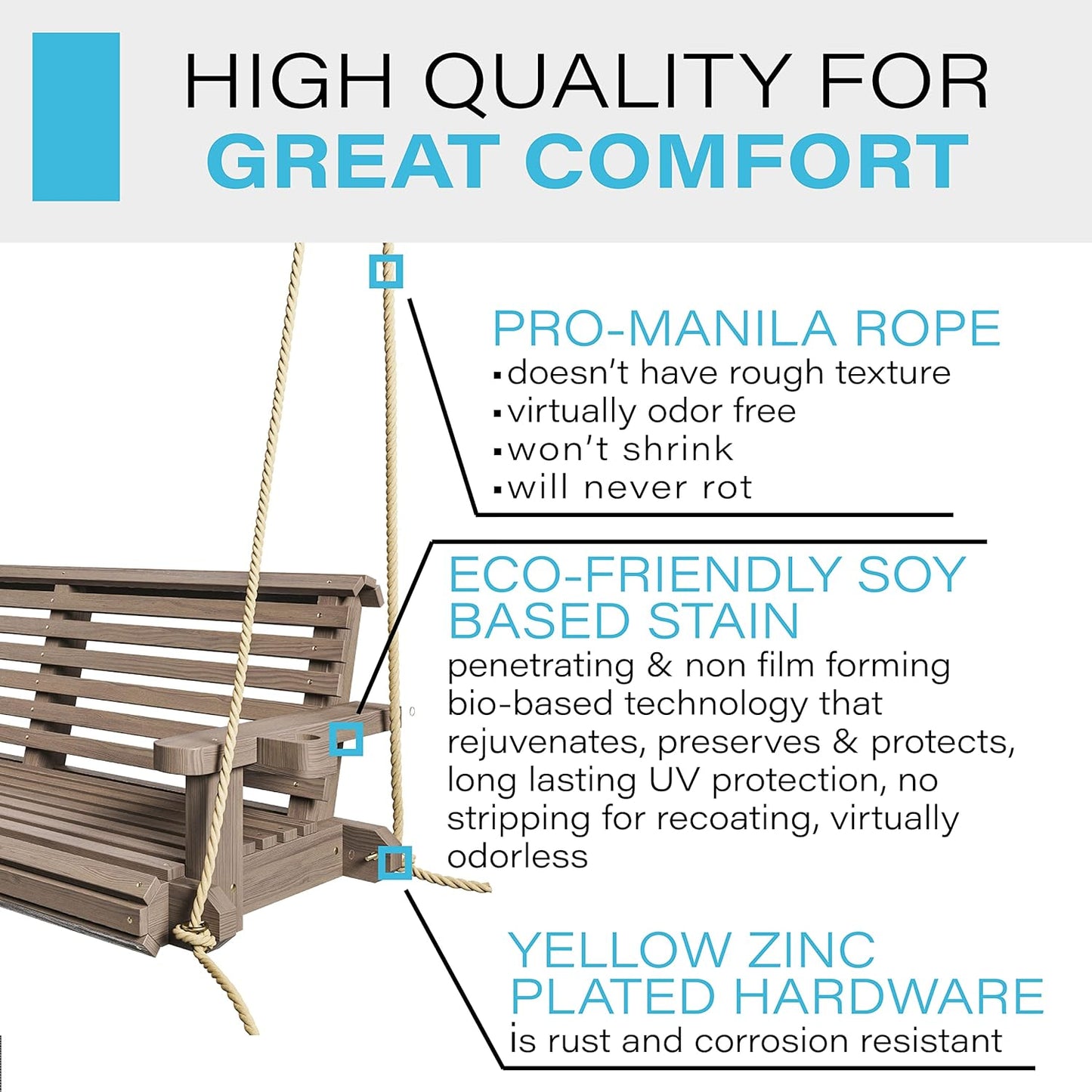 Porchgate Amish Heavy Duty 800 Lb Roll Comfort Treated Porch Swing W/Ropes (5 Foot, Warm Walnut Stain)