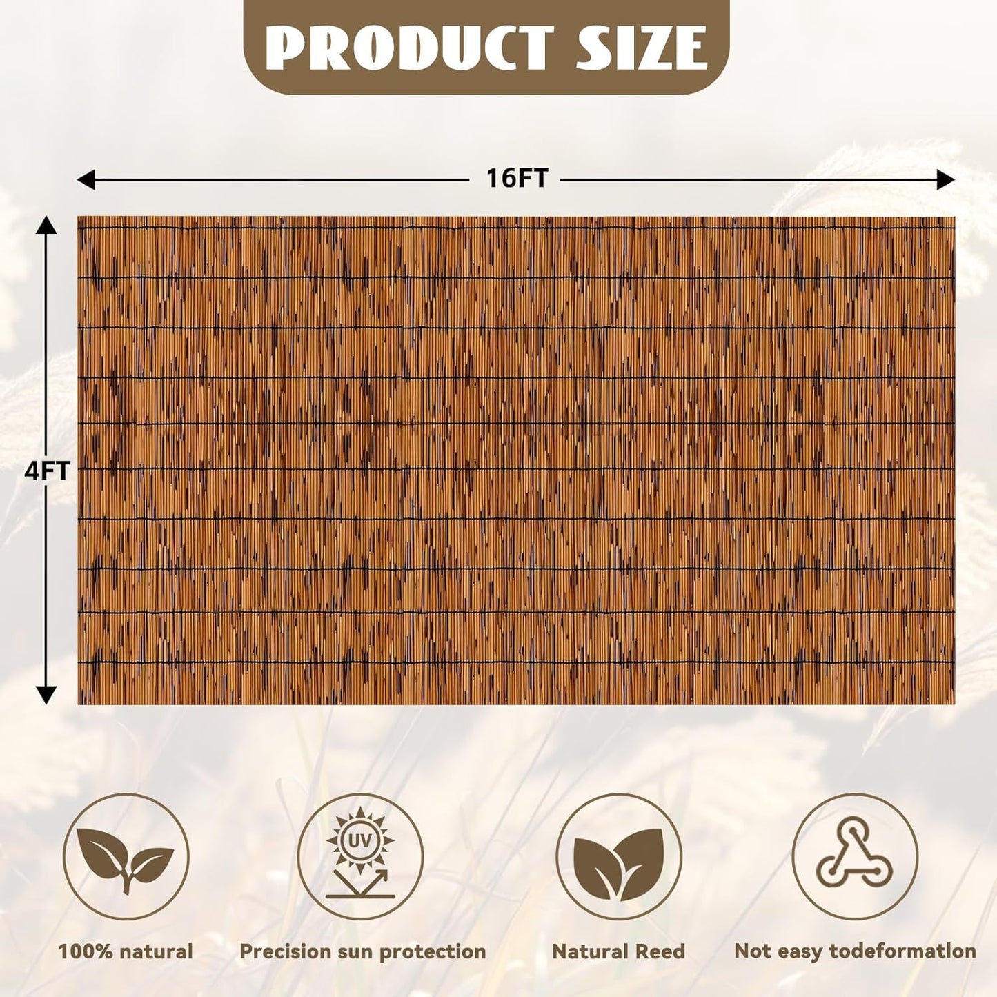 Reed Fencing Rolls, Decorative Bamboo Fencing 4ft High Roll Reed Screen, Bamboo Curtains for Balcony Patio Garden Backyard Outdoor (Light Russet)